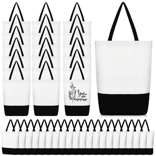 50 Pieces Large Canvas Tote Bags Reusable Sublimation Blank Plain Bags Bulk with Zipper for DIY Crafts Shopping Women Teacher(Vertical Large Bag)