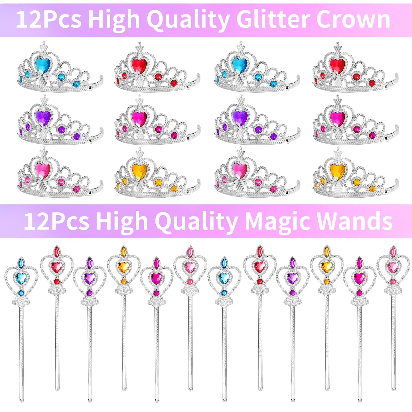 308PCS Princess Birthday Party Decorations Favors, Including Goodie Bags, Crown, Magic Wand, Straws, Bubble Wands, Stickers, Cake Toppers, Tattoo & More-Perfect for Party Decorations & Pinata Fillers