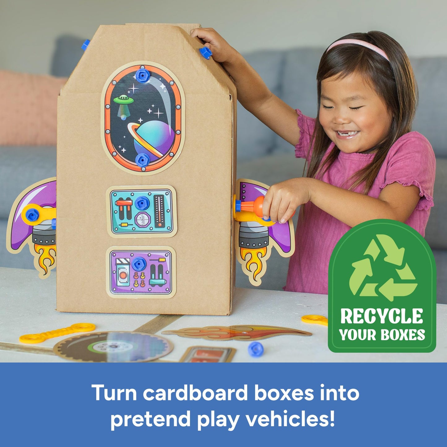 Educational Insights Boxineers Cardboard Vehicles - Creative Craft Supplies for Kids Projects, Cardboard Tools for Kids, DIY Fine Motor Activities, Kids Crafts and STEM Construction Kits