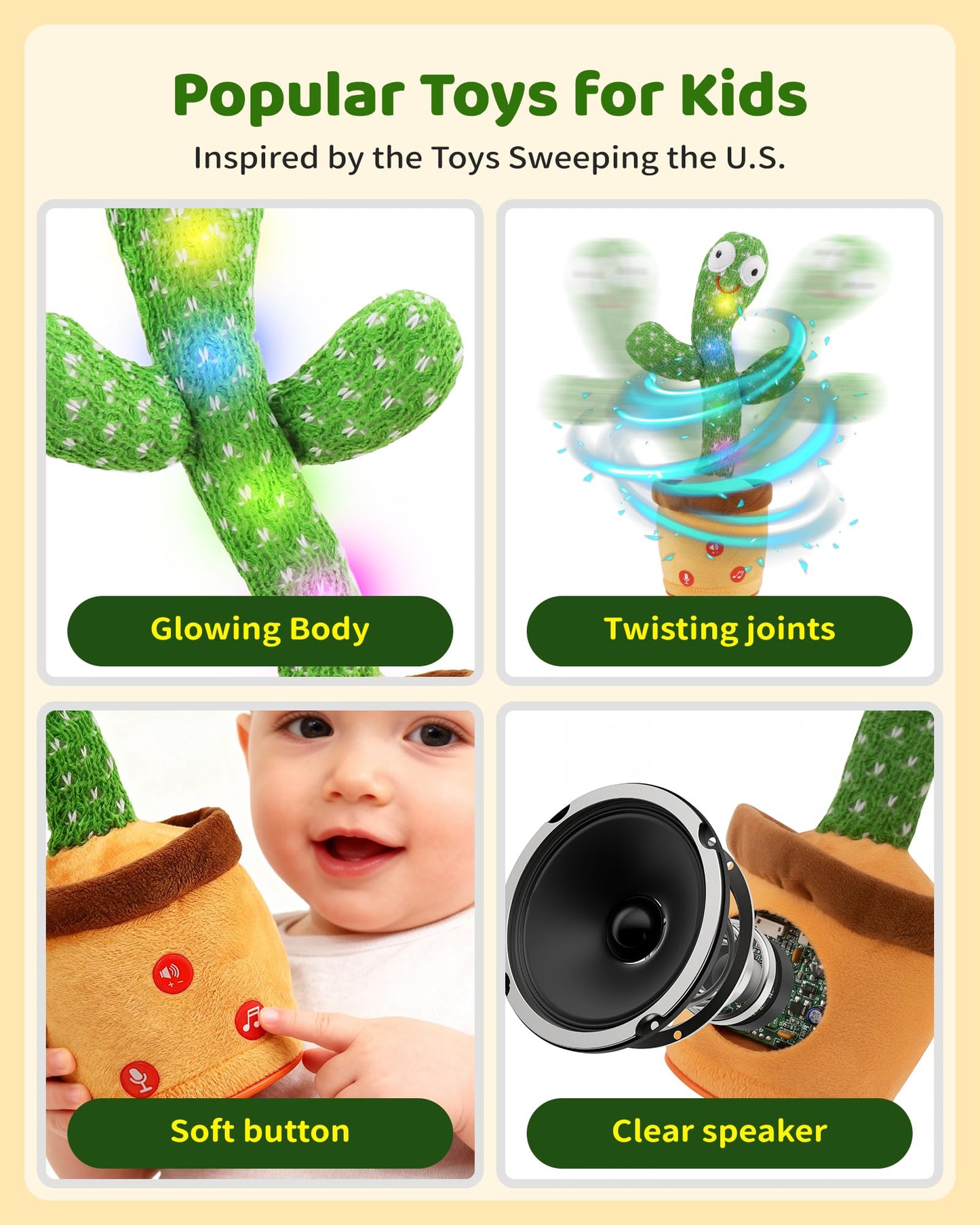 TWORIVER Talking Cactus Toy Dancing Talking Cactus Baby Toy