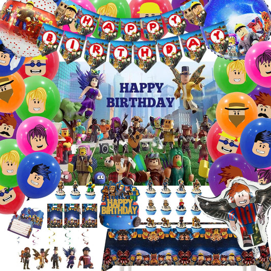 Birthday Decorations Party Supplies Party Decoration with Happy Birthday Banner, Backdrop, Hanging Swirls, Tablecloth, Cupcake Cake Toppers, Balloons,gift bags,invita card, Complete Party Supplies Set