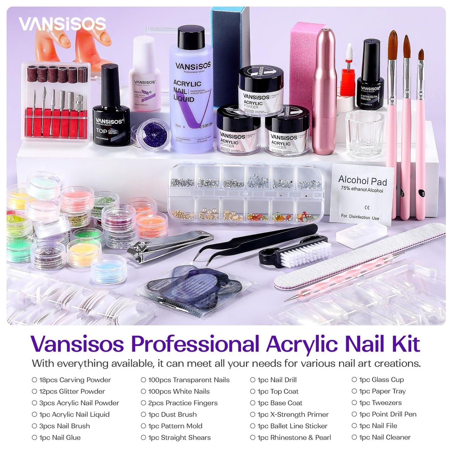 Acrylic Nail Kit for Beginners with Everything: Professional Nail Kit Acrylic Set with Drill and Acrylic Nail Powder Liquid Set Nail Decoration Supplies Manicure DIY Salon Women Christmas Gift