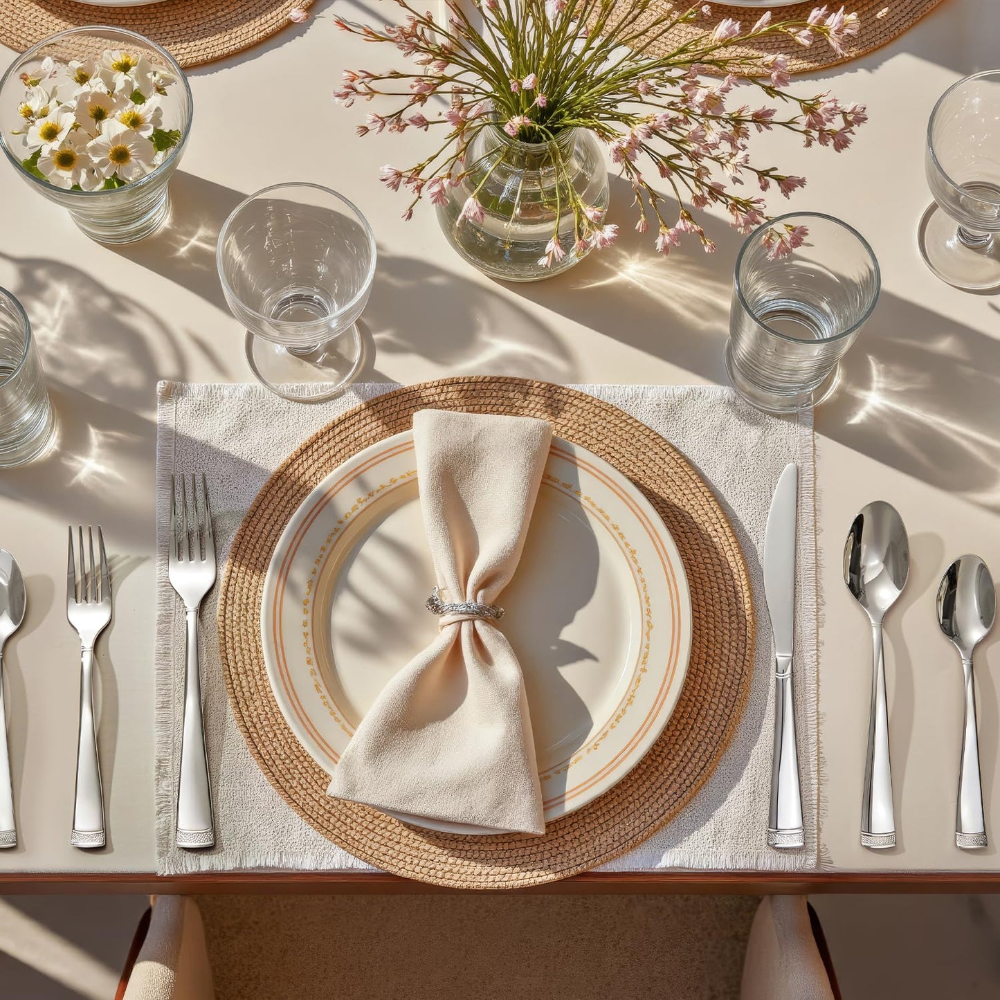 KINGSTONE Silverware Set, 40-Piece Flatware Set for 8, 18/10 Stainless Steel Cutlery Set with Bead Edge, Utensil for Kitchen, Home, Party, Wedding, Mirror Polished, Dishwasher Safe, Featured Gifts