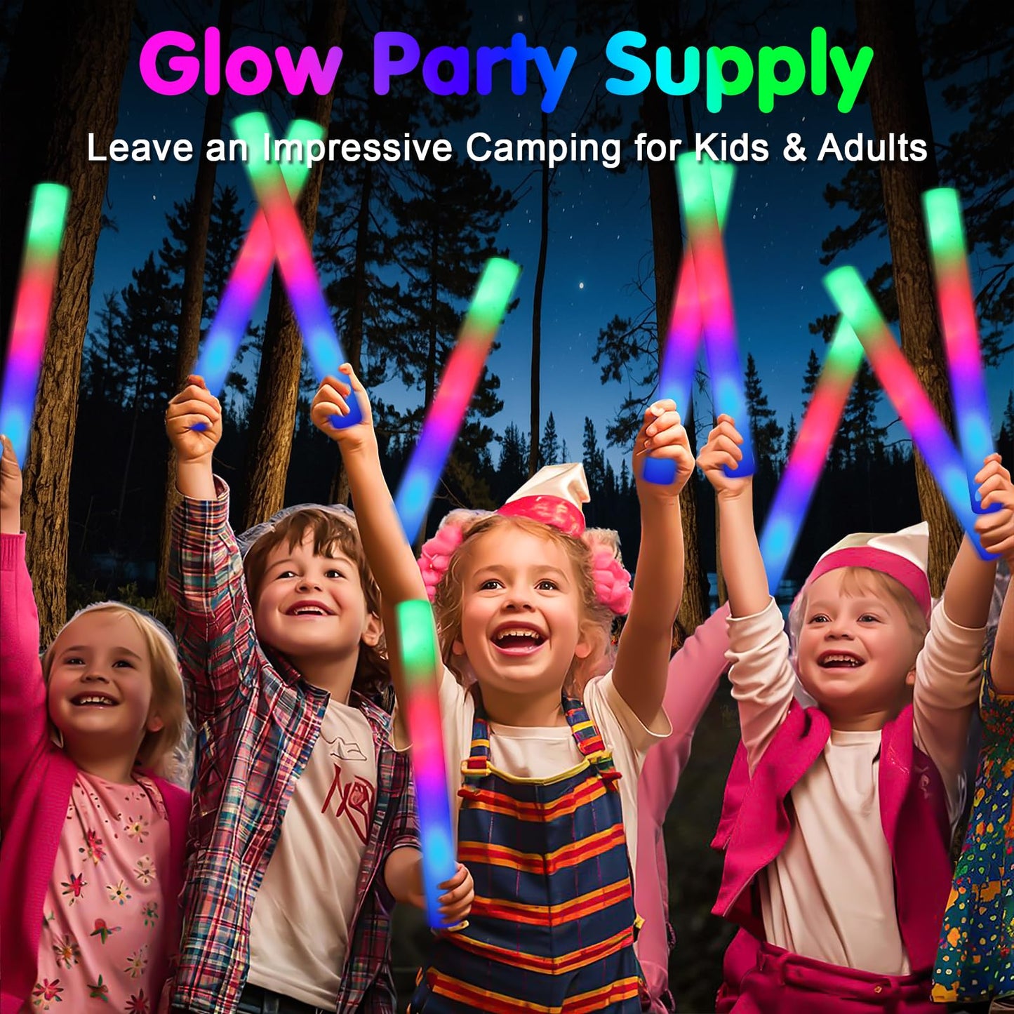 wellent 55 PCS Foam Glow Sticks, Foam Light Up Sticks Party Supplies with 3 Mode Colorful Flashing, Glow Sticks Bulk Party Pack, Led Foam Sticks for Birthday, Wedding, Halloween, Carnival, Concert