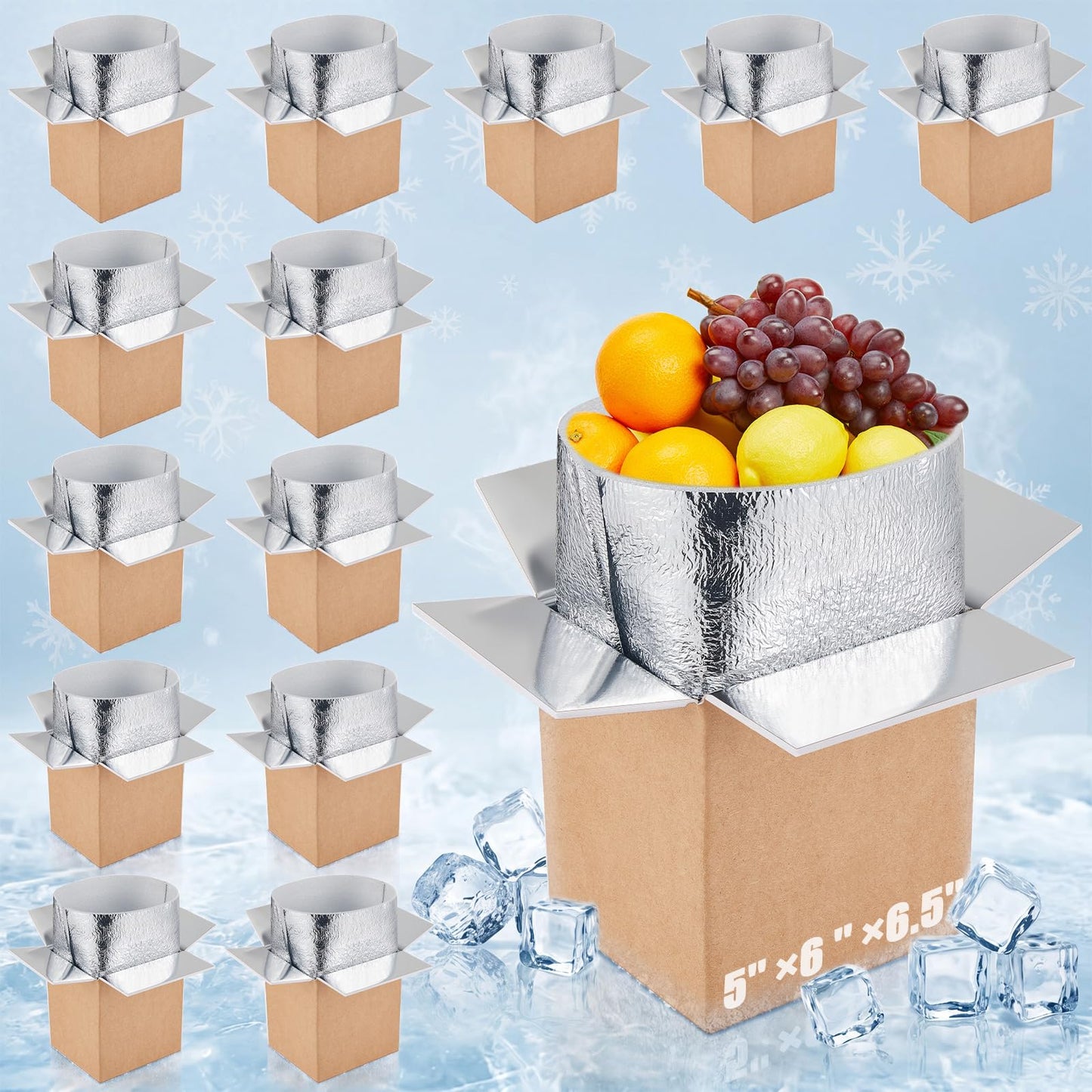 Henoyso 16 Pcs 6.5'' x 6'' x 5'' Small Insulated Cold Shipping Boxes for Frozen Food with Aluminum Foil Liner Insulated Bag Thermal Cooler Cold Pack Boxes for Hot or Fresh Food Mailing Packing