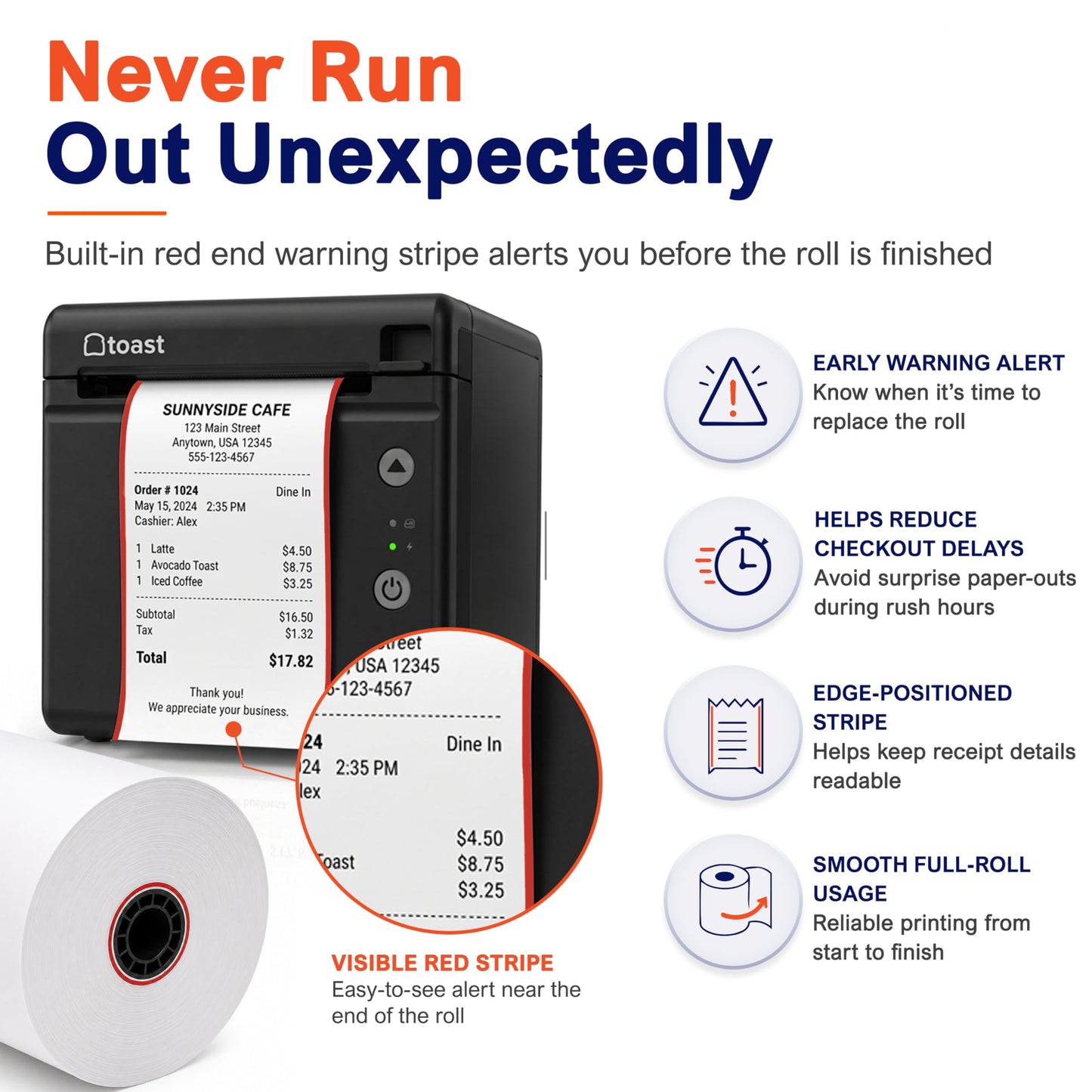 Vonlyst Thermal Printer Paper Roll for Toast TP200 Receipt Printer Point of Sale (12 rolls)