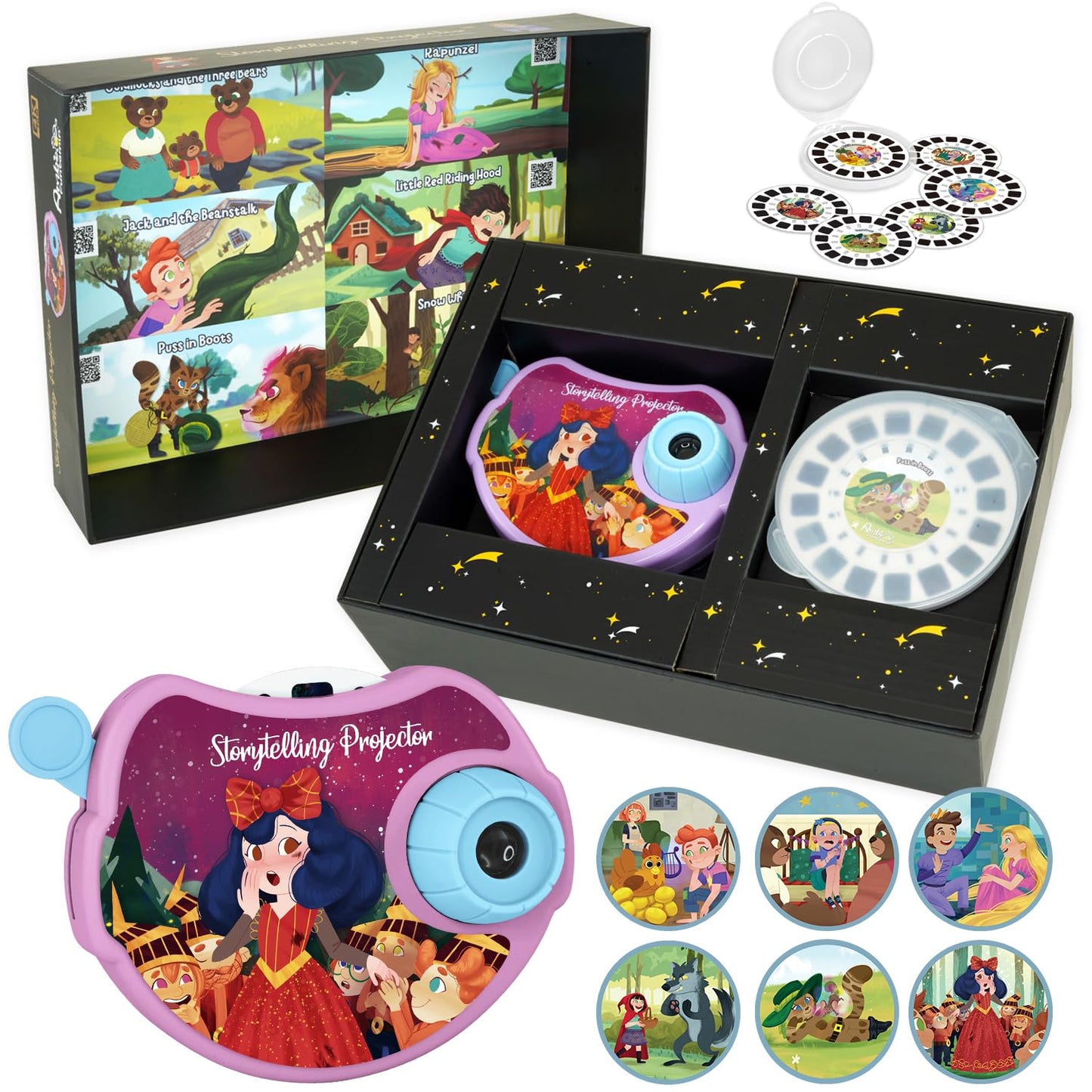 SMILESSKIDDO Book Projector for Kids - Storytelling Projector Bedtime Stories, 6 (Fairy Tale) Discs with Clear Projection, Educational Gift Story Toys for 3 4 5 6 Year Old Boys & Girls