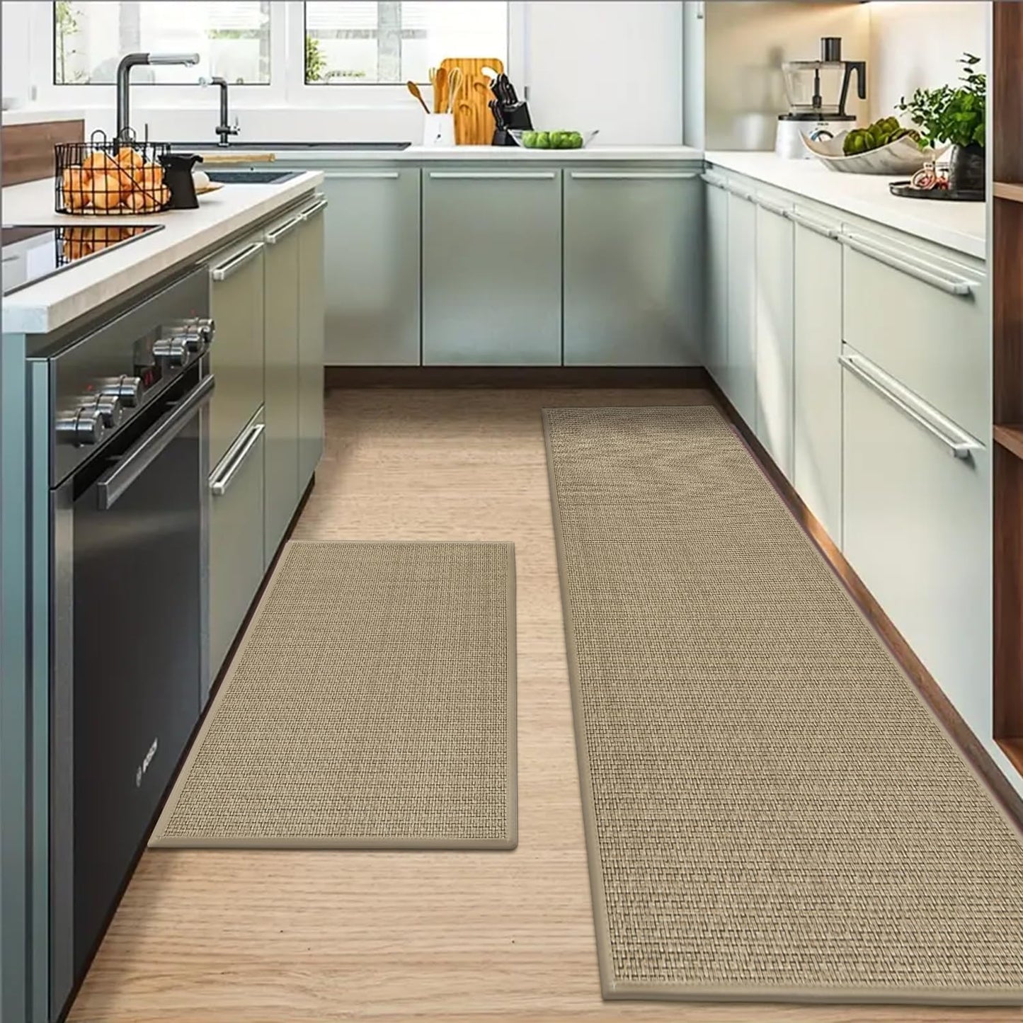 Artoid Mode Washable Non Slip Kitchen Rugs and Mats Set of 2, Rubber Backing Absorbent Kitchen Mats for Floor Front of Sink - 24x35 and 24x60 Inch