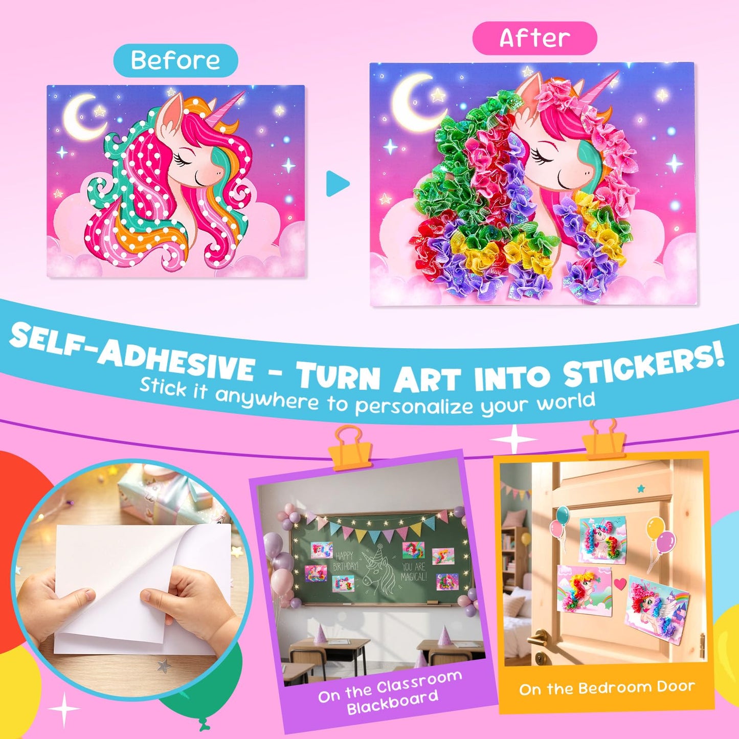 JoyCat 24 Pack Unicorn Poke Art Party Favors -Sticker Craft Kits for Kid, Mess-Free Art and Craft for Kids Ages 4 5 6 7 8 9, DIY Creative Activity, Classroom Prizes & Goodie Bag Easter Basket Stuffers