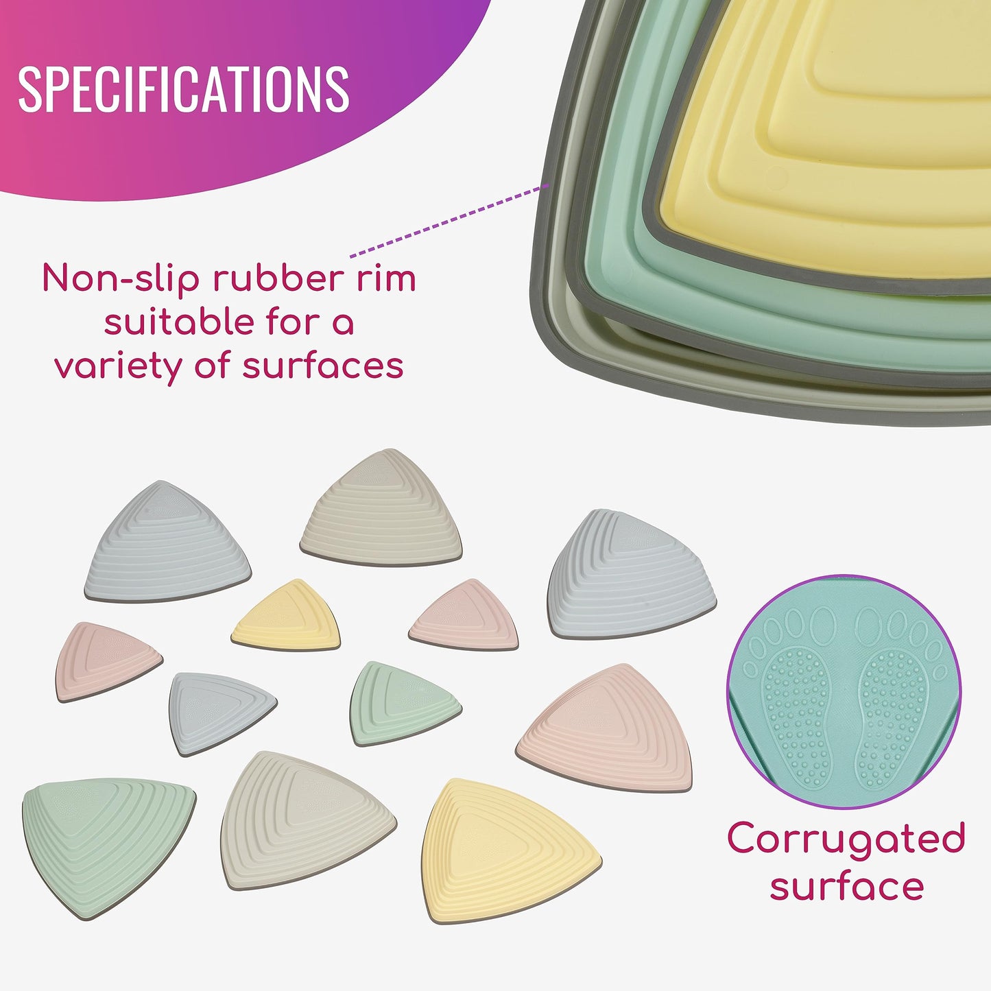 12 Pcs Non-Slip Stepping Stones for Kids – Obstacle Course, Indoor & Outdoor Sensory Playground – Develop Balance & Coordination – Includes Hopping Stickers (Calming Pastel)