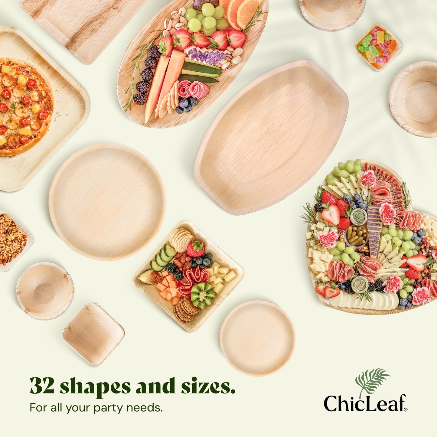 Chic Leaf Palm Leaf Plates - 10" Round - 50 Pack of 100% Compostable, Biodegradable & Disposable Bamboo Plates - Heavy Duty, Sturdy Paper Alternative for Wedding Desserts & Events