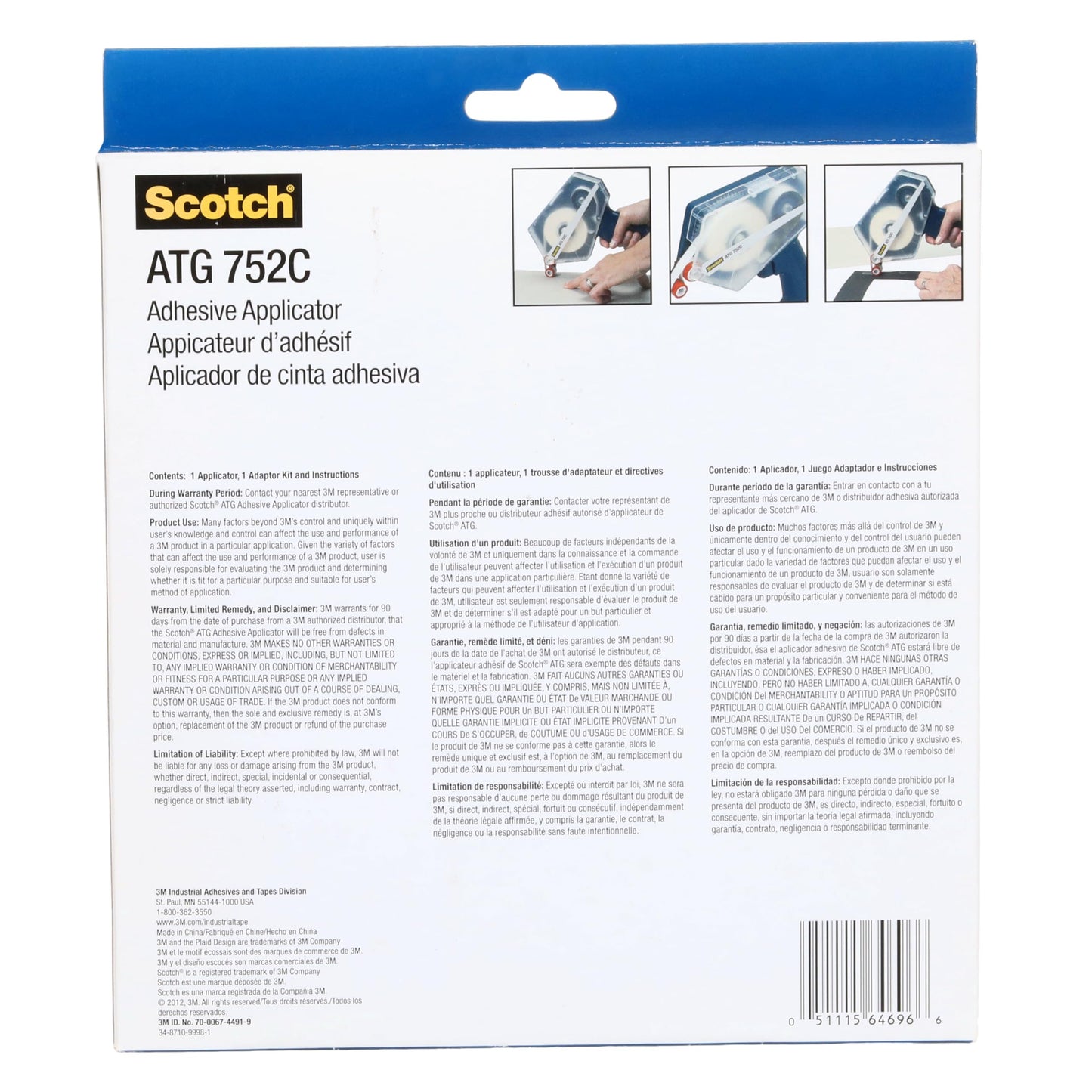 3M Scotch ATG 752C Adhesive Applicator, 1/2 in and 3/4 in Wide Rolls