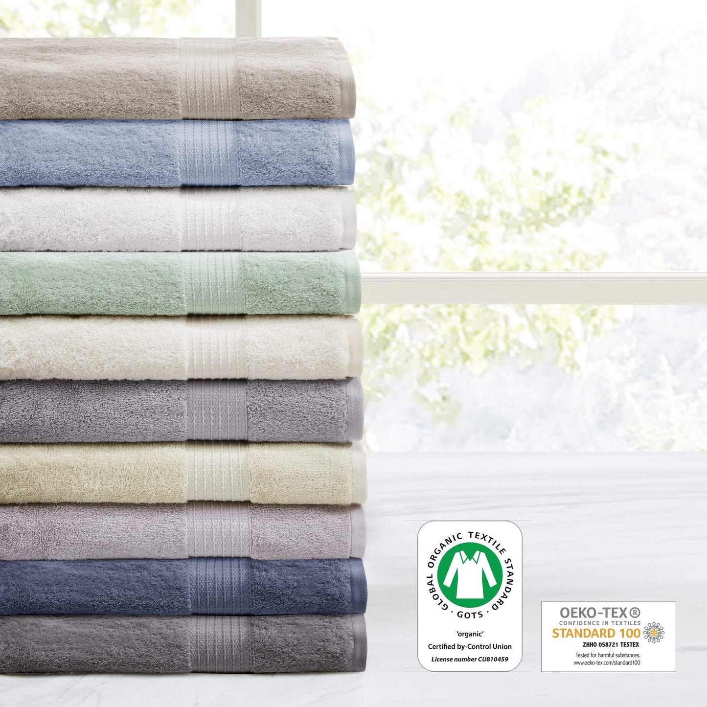 Madison Park Organic 100% Cotton Bathroom Towel Set, Hotel & Spa Quality Highly Absorbent, Quick Dry, Include for Shower, Handwash & Facial Washcloth, Multi-Sizes, Tan