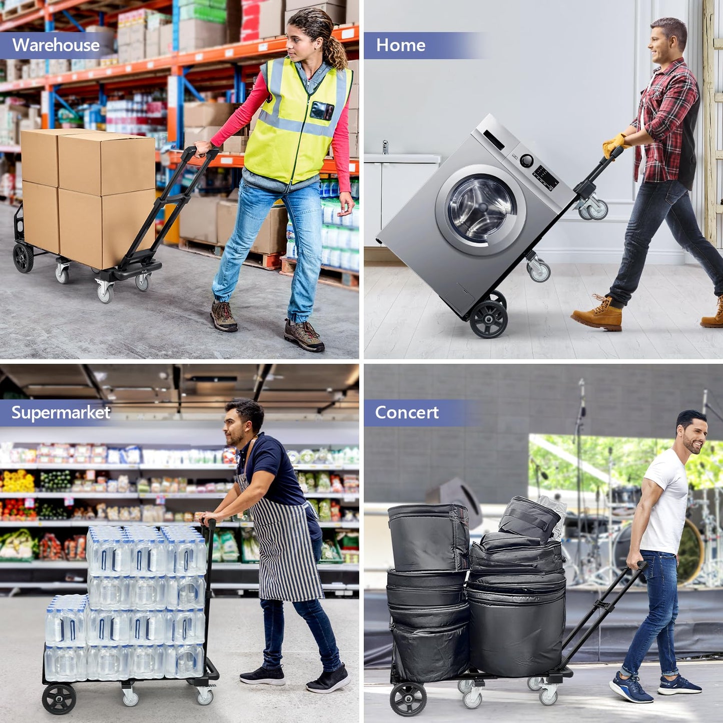 KEDSUM 3-in-1 Folding Hand Truck, 600LBS Heavy Duty Dolly Cart with Wheels, Six Wheels and Two Wheels Convertible Dolly Cart for Office,Home Moving, Simple Conversion