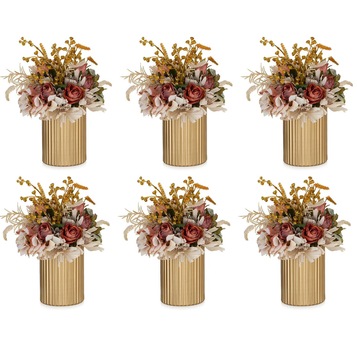 NUPTIO Gold Flower Vases for Centerpieces: 6 Pcs 5.1 inch Metal Flower Vase Flowers Stand Wedding Centerpieces for Tables Centerpiece Table Decorations