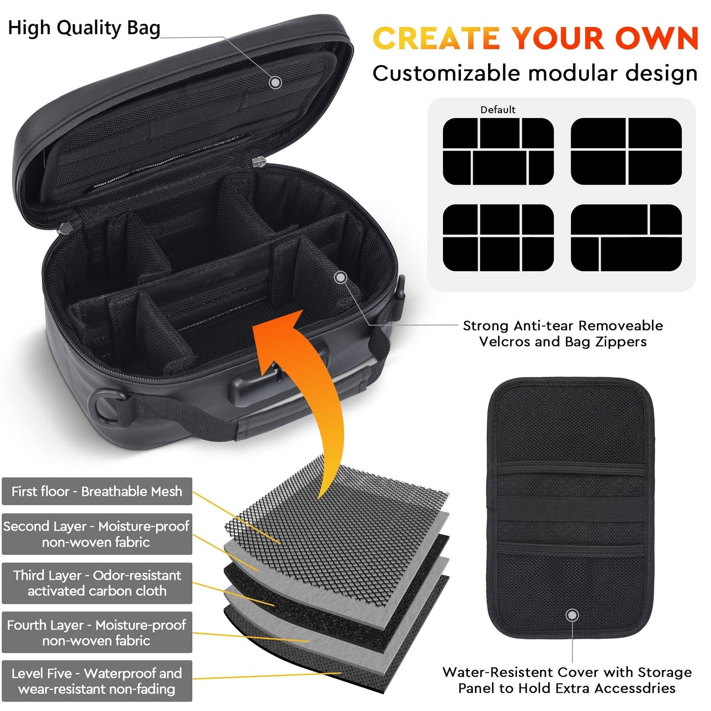 BOYISTARGLarge Storage Bag with 10 Small Items ，Combination Lock, Portable Lock Bag Set Travel Case Great Christmas Gifts for Men, Black