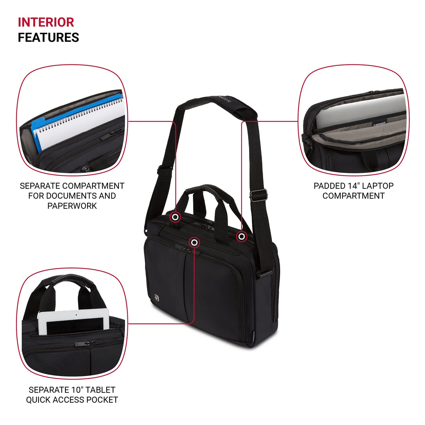 Wenger Luggage Source Padded Organizer Briefcase with Scratch Protection, Black, 14-inch (601366)