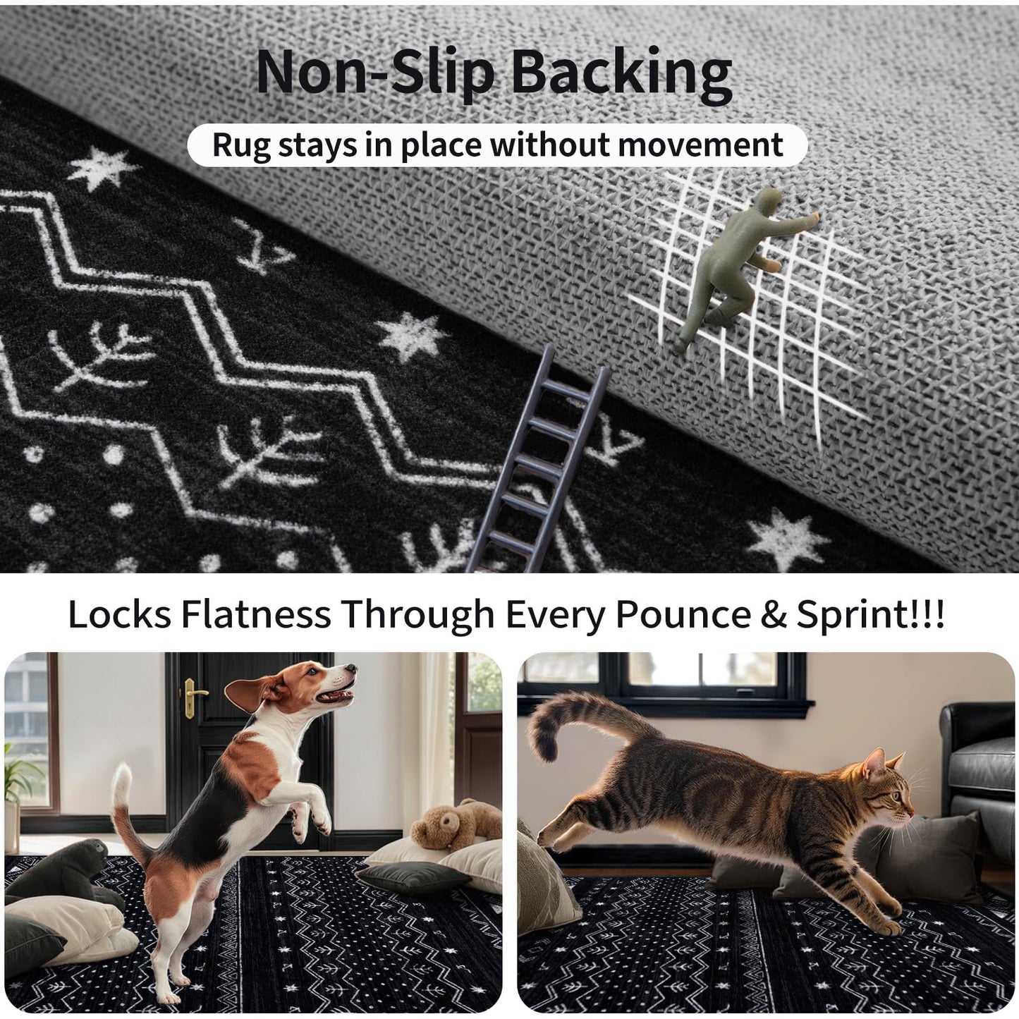 SERISSA Hallway Runner Rug, 2x10 Washable Non-Slip Black and White Runners for Hallways, Soft Low-Pile Boho Geometric Indoor Long Carpet for Kitchen Entryway Laundry Bedroom Bathroom