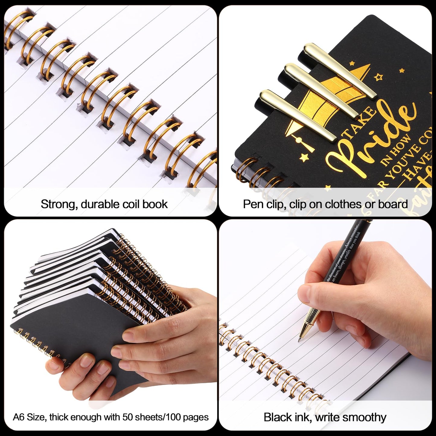 FillTouch 20 Sets 2026 Graduation Gifts Bulk Inspirational Spiral Journal with Motivational Pen Kraft Notebooks Class of 2026 Gifts for College Graduate (Black)