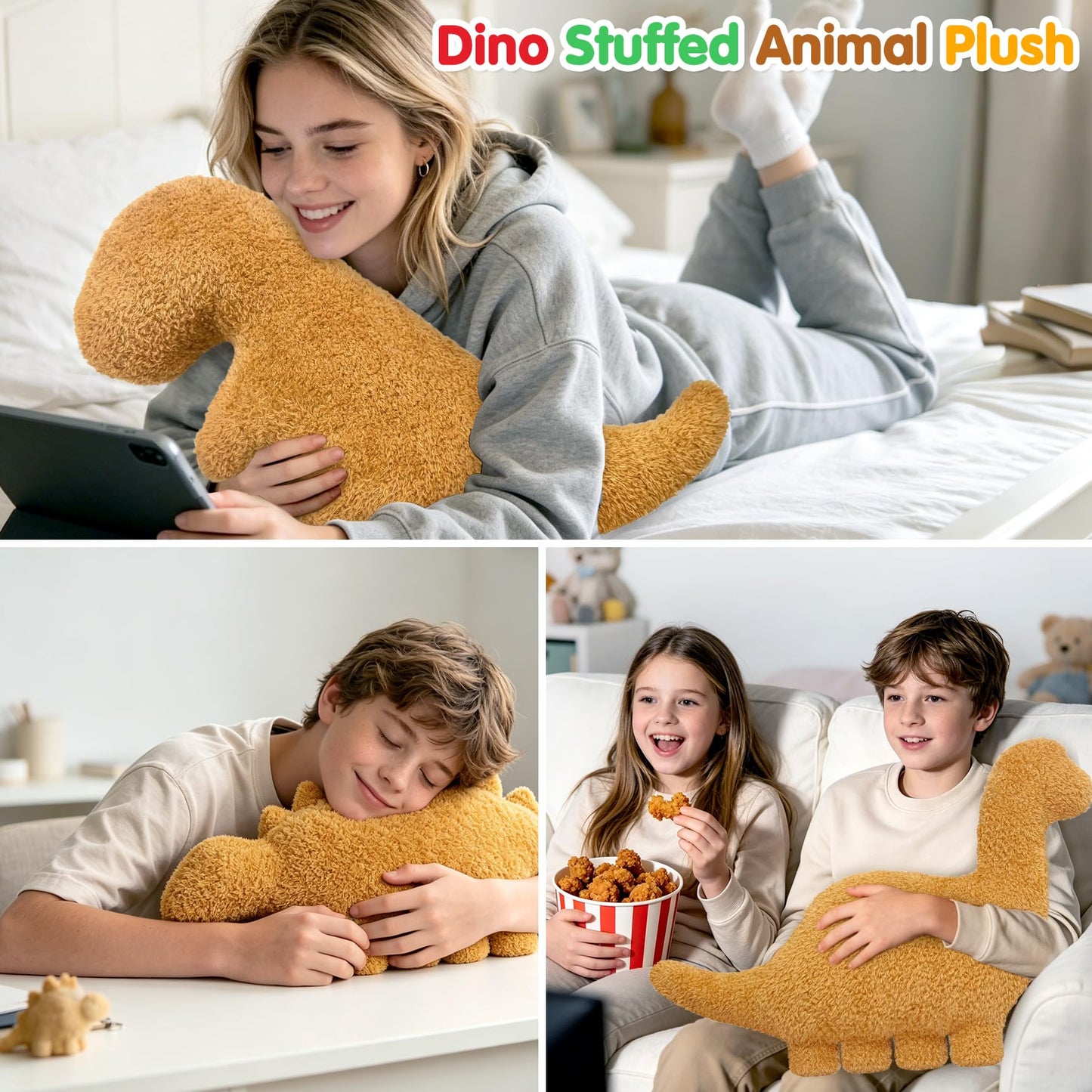 Aiideals Dino Nugget Pillow Birthday Gifts for Boys Girls, Chicken Dinosaur Nuggets Pillow Funny Gifts for Teens, Dinosaur Stuffed Animal Throw Pillow Cute Dinosaur Gifts for Kids (Large, Tyran Rex)