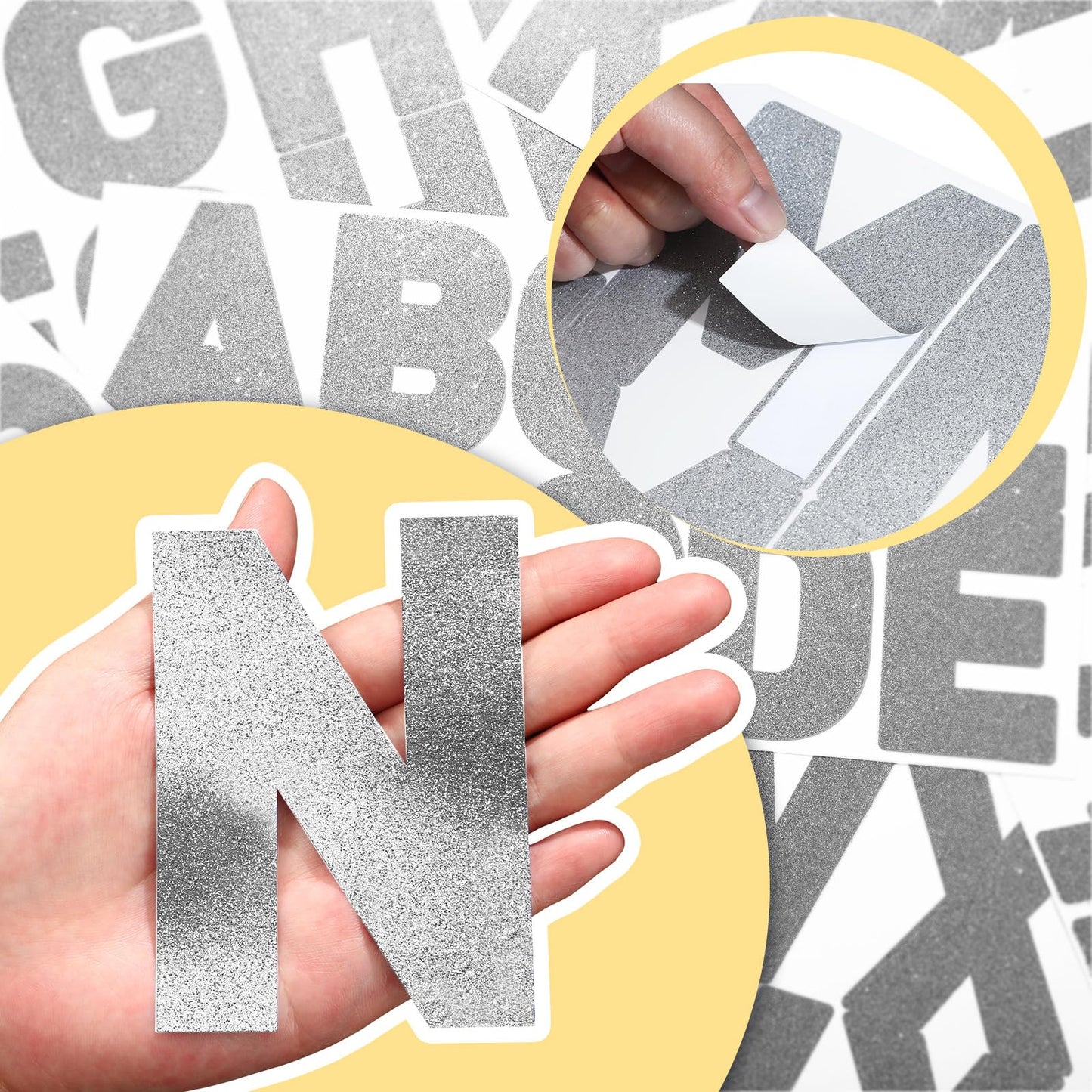 Harloon 232 Pcs 24 Sheets Large Glitter Letter Stickers Big Font Alphabet Letter Stickers Self Adhesive Letters Kit Mailbox Stickers for Mailbox Bulletin Boards Classroom Home Decor (Silver,4 Inch)