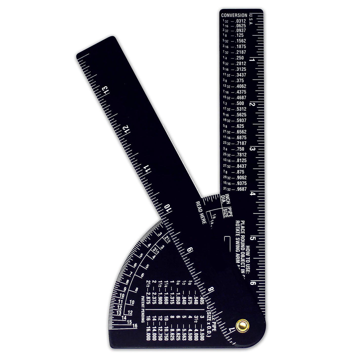 Pipe Caliper/Diameter Caliper and Ruler - Fractional – Black Anodized Aluminum