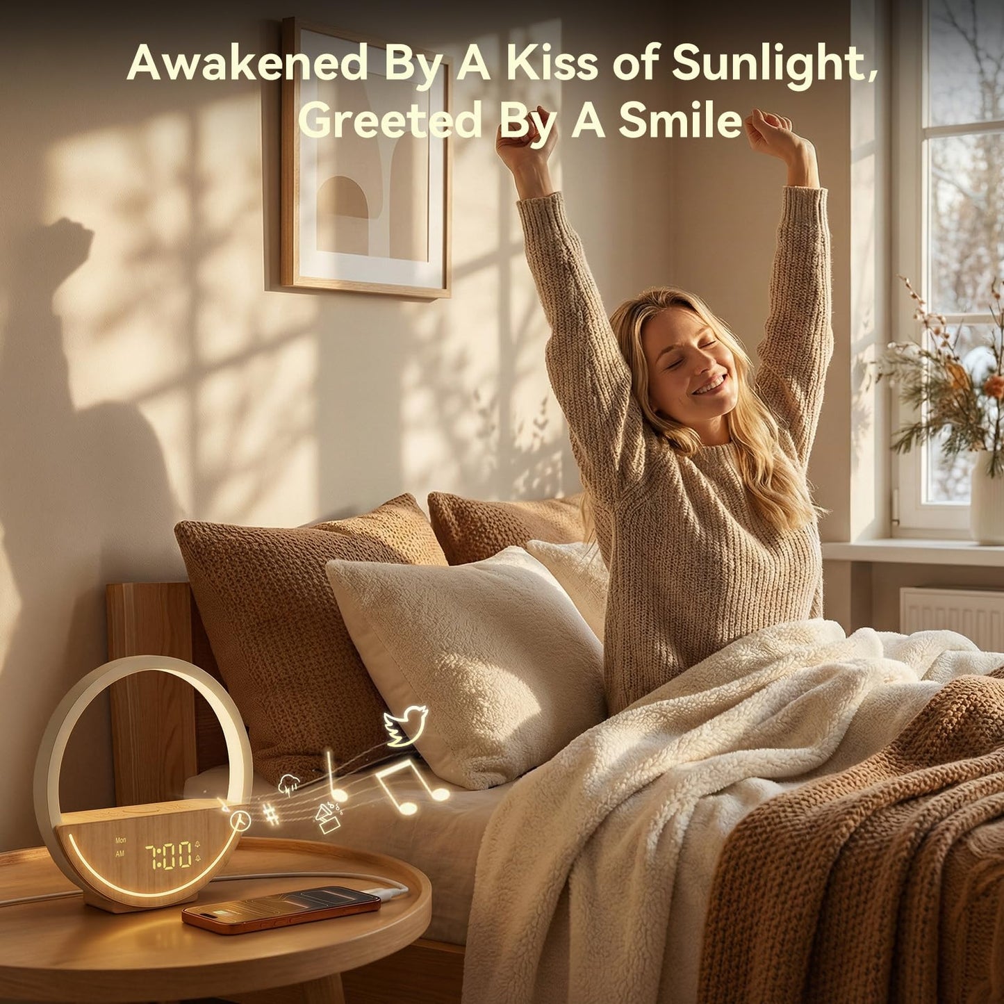 Vivilumens Wake Up Light Sunrise Alarm Clock - White Noise Sound Machine with 20 Soothing Sounds Sleep Better, Weekdays/Weekends Dual Alarms, Bedroom Bedside Lamp, Gift for Heavy Sleepers