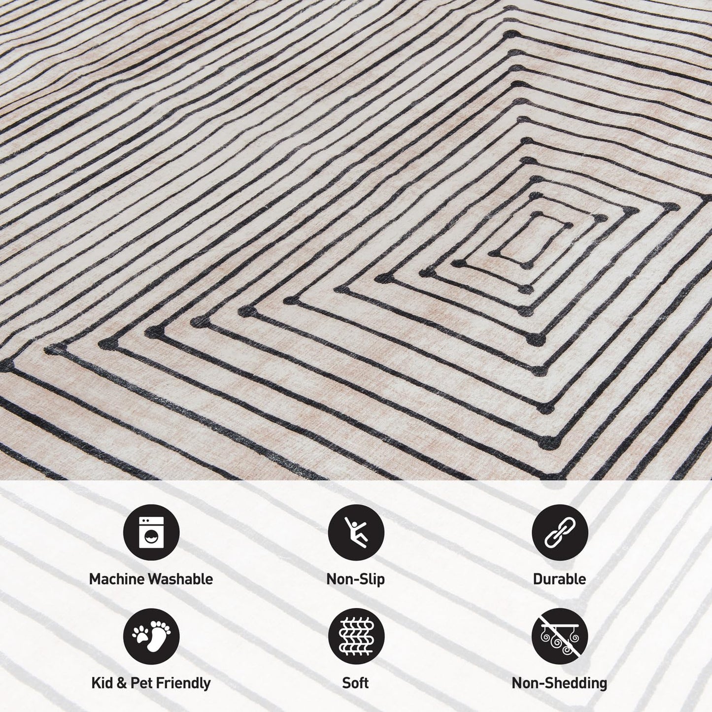 Rugshop Marbella Bohemian Stripes Washable Non Slip Runner Rug 2' x 6' Beige