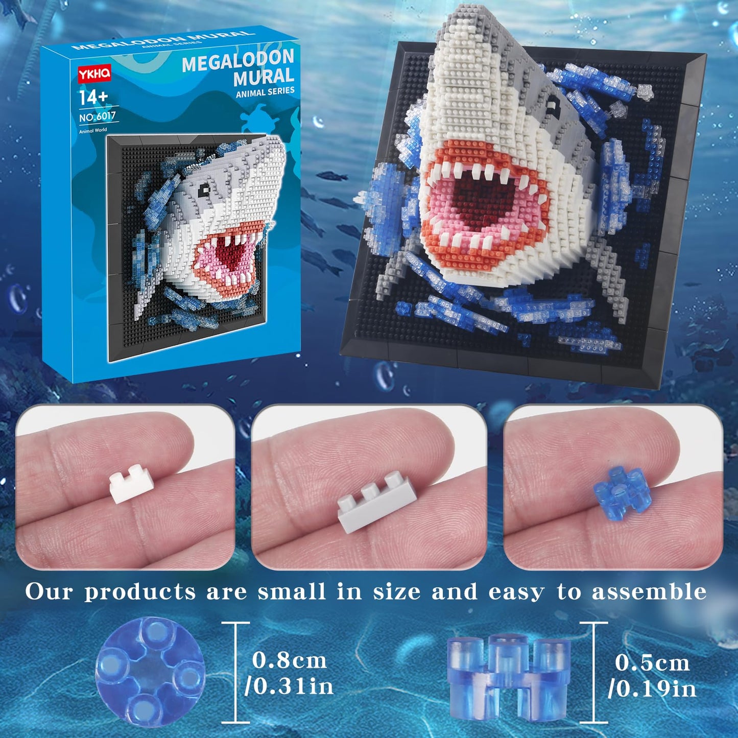 1800PCS Animal Shark 3D Wall Art Micro Mini Building Blocks Set not Compatible with Lego Size,Unique Home or Table Decor Painting with Specialized Tweezers,Present DIY Shark Toy Gift for 14+