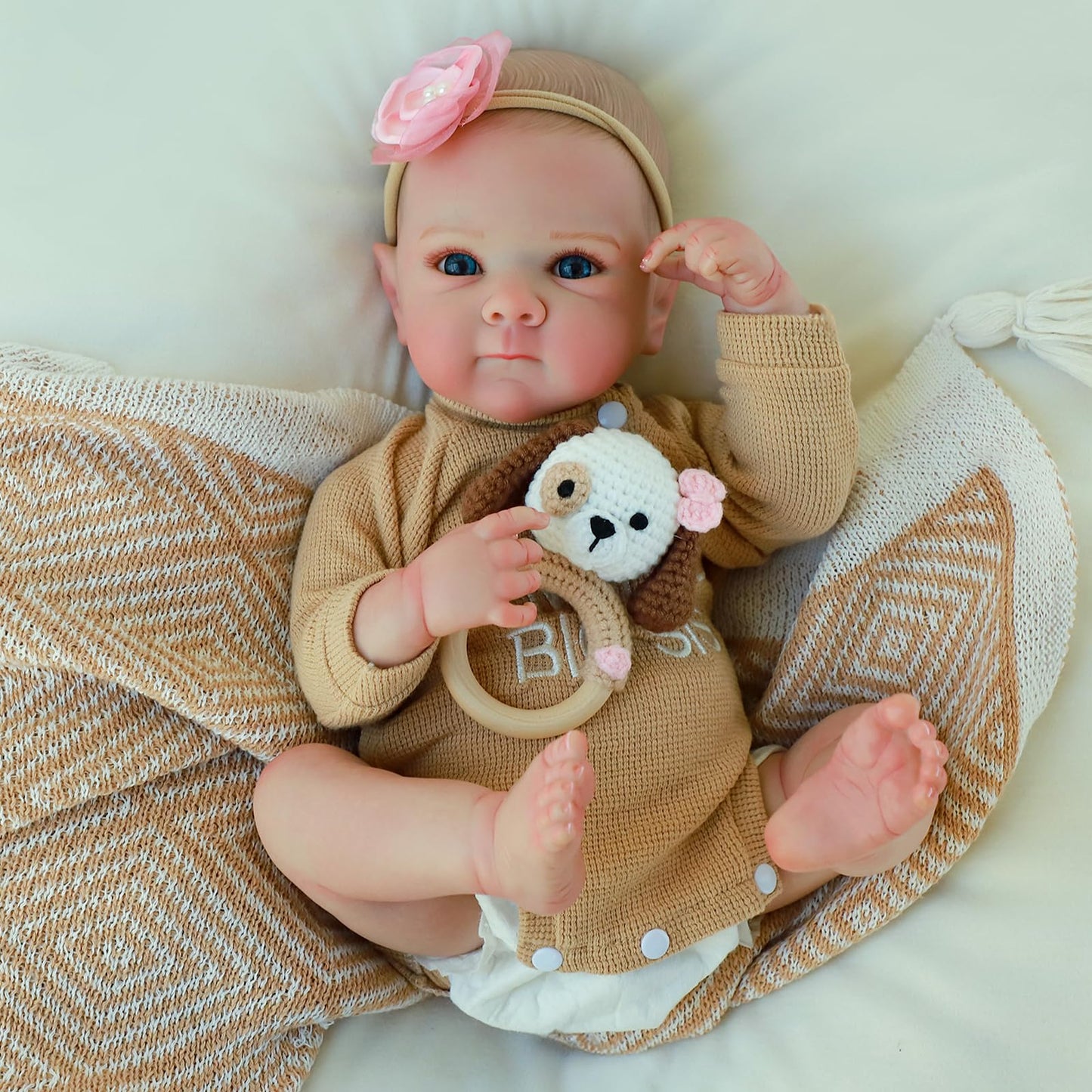KSBD Realistic Reborn Baby Dolls - 20 Inch Cute Silicone Baby Girl Doll， Lifelike Newborn with Full Vinyl Body， Real Life Baby Dolls with Accessories for 3+ Years Old Kids Gifts