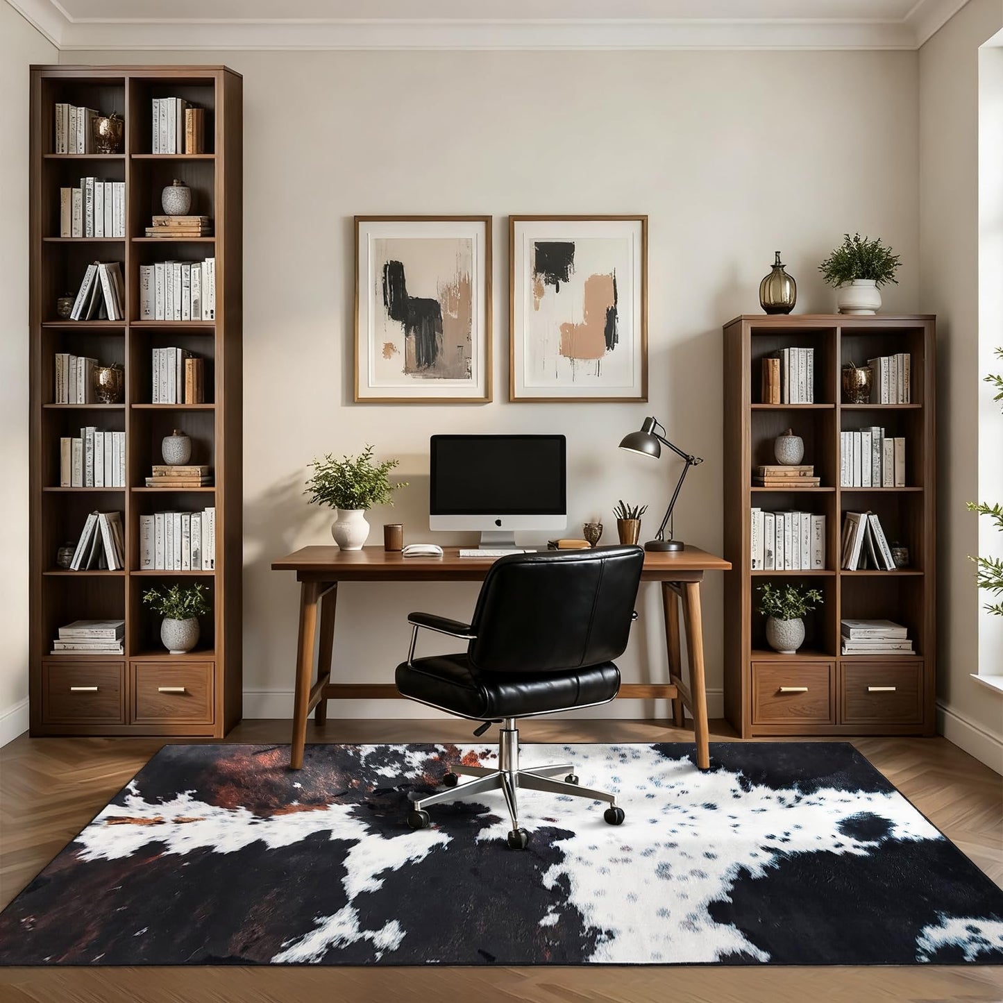 MUGINYU Western Cowhide Area Rug 5x7 for Bathroom Home Decor,Brown Cow Print Rug,Farmhouse Cowboy Animal Fur Rug Non Slip Washable (Brown Cow)