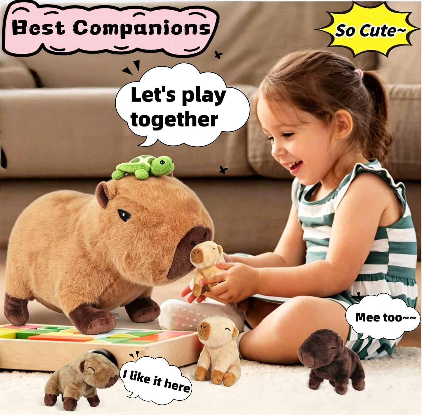 Youthfuljive 5 Pcs Capybara Plush Toys, 14.2“ Mommy Capybara Stuffed Animals with Turtle and 4 Cute Babies, Soft Stuffed Capybara Plushie for Kids Girls Boys Birthday