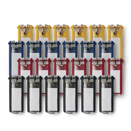 Durable Key Tags for Locking Key Cabinets, Plastic, 1.13" x 2.75" - Assorted Colors - Pack of 24