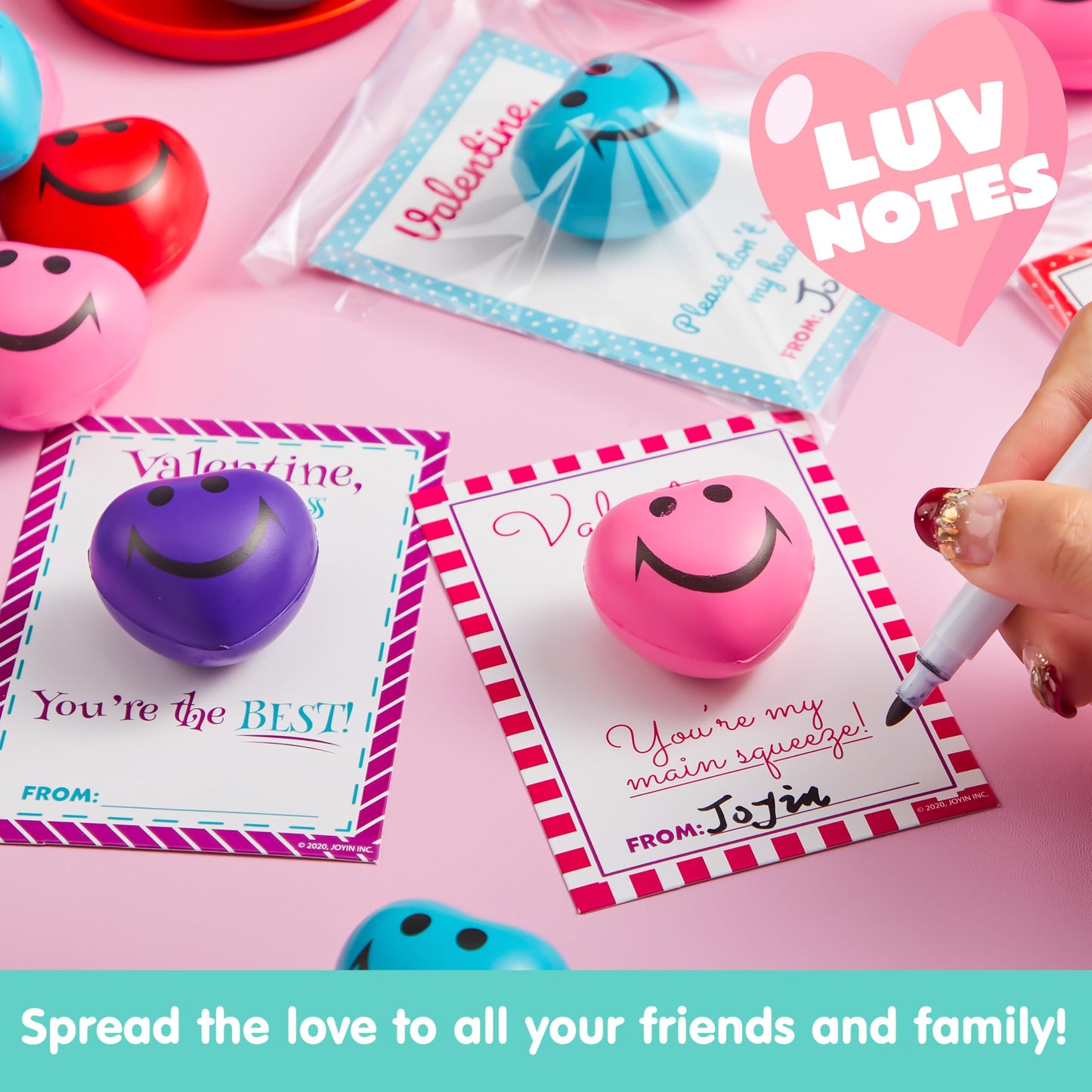 JOYIN 28 Packs Heart Shape Stress Balls with Cards, Stress Relief Fidget Toys for Valentine Party Favors & Classroom Prizes