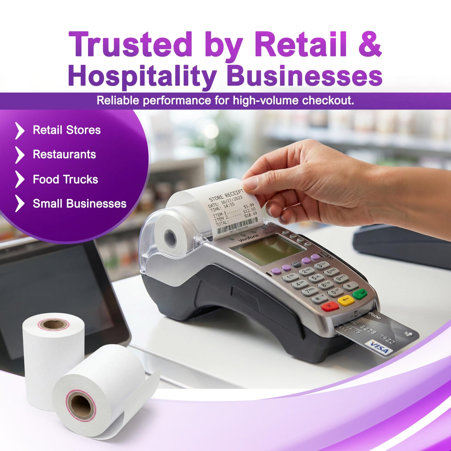 Verifone & Ingenico Thermal Paper Rolls 2 1/4" x 55' (50 Pack) BPA Free Receipt Paper for VX520 VX680 T650 V400m ICT220 ICT250 Desk 3500 Move 5000 Credit Card Machine
