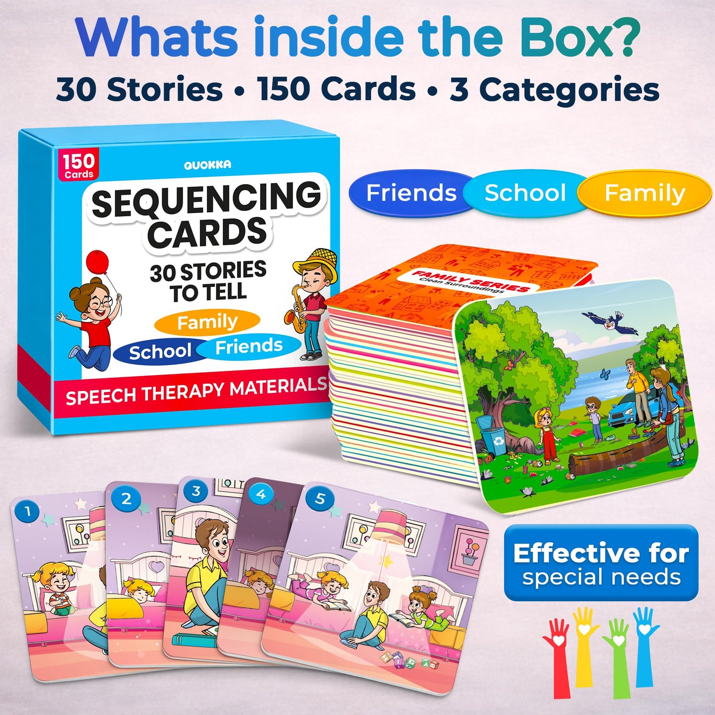 QUOKKA Sequence Speech Therapy Toys for Toddlers 3-4 - Autism Learning Materials for Kids 5-7 - Create a Story Cards Sentence Building - ABA Therapy Social Skills - Storytelling Picture Game