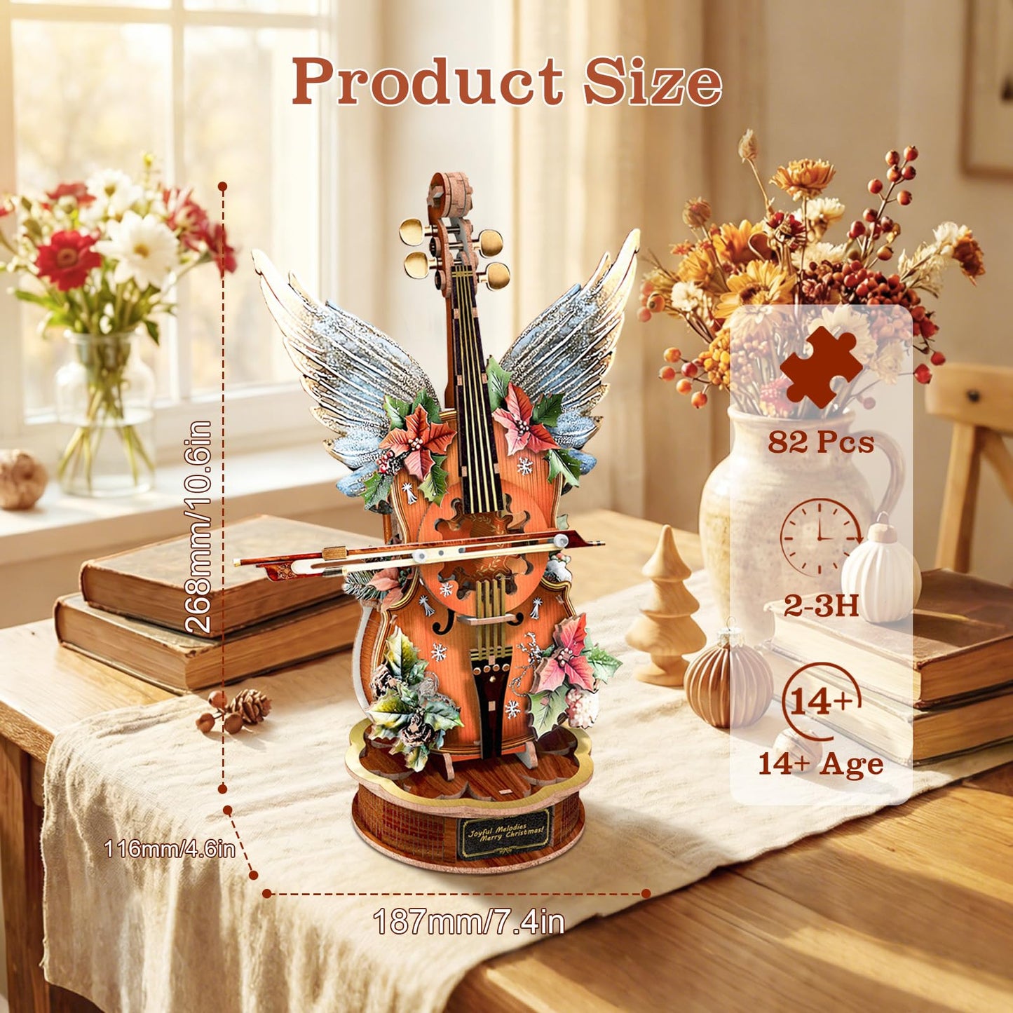 3D Puzzles for Adults, Wooden Music Boxes-Cello, Model Kits for Adults, DIY Wooden Model Building Set, Music Box Building Kit Desk Gift for Men Women Hobby for Adult(Holly)