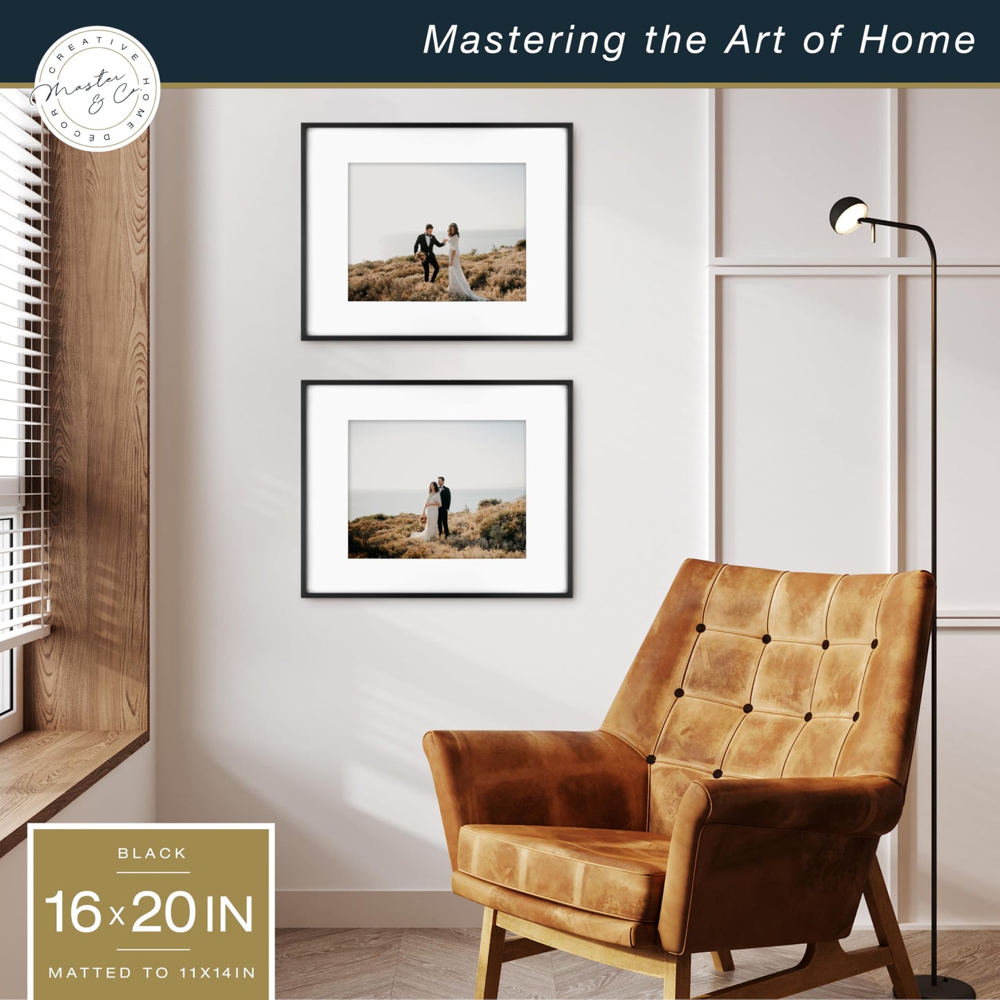 MCS Master & Co. Foundry Metal 16x20 Matted Picture Frame with 11x14 Photo Display, Black Vertical & Horizontal Wall Hanging Frame for Photos & Artwork (2-Pack)