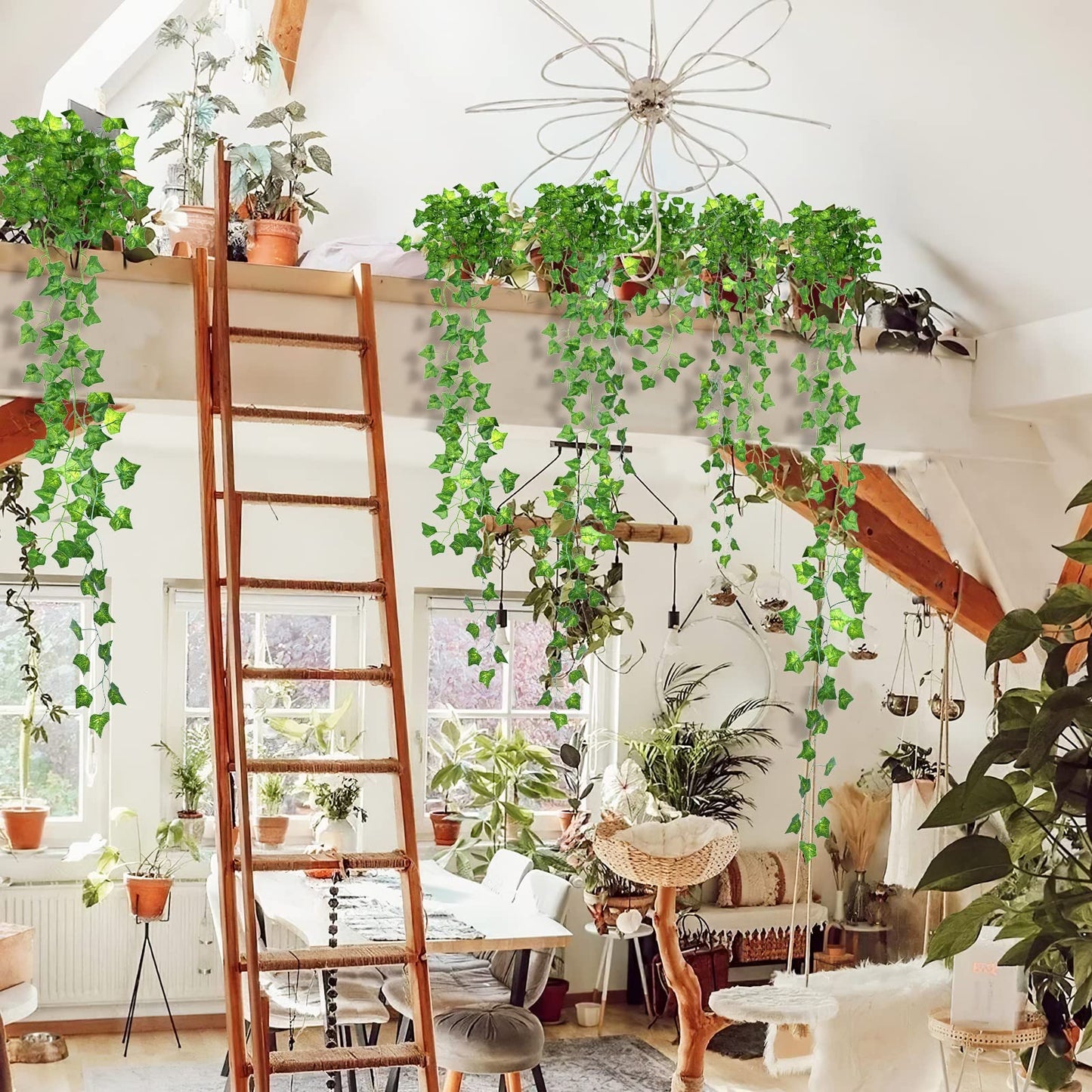 CQURE 96 Pack 672Ft Artificial Ivy Garland, Fake Vines UV Resistant Greenery Leaves Fake Plants Hanging Aesthetic Vines for Home Bedroom Party Garden Wall Room Decor