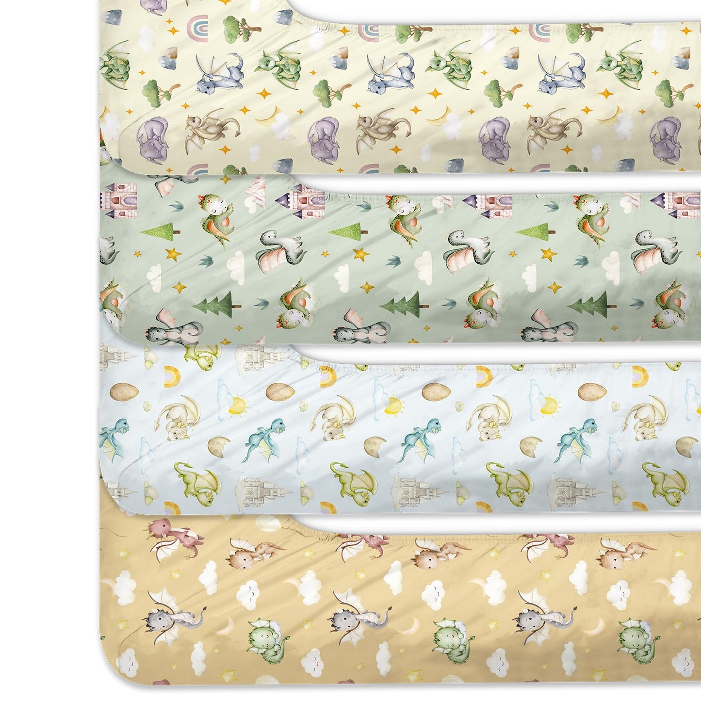 VitalCozy 4 Pcs Watercolor Dragon Crib Sheet Set Newborn Bedding Nursery Baby Sheets for Girl Boys Baby Gifts for Standard Crib and Toddler Mattresses, 52 x 28 x 8 Inches