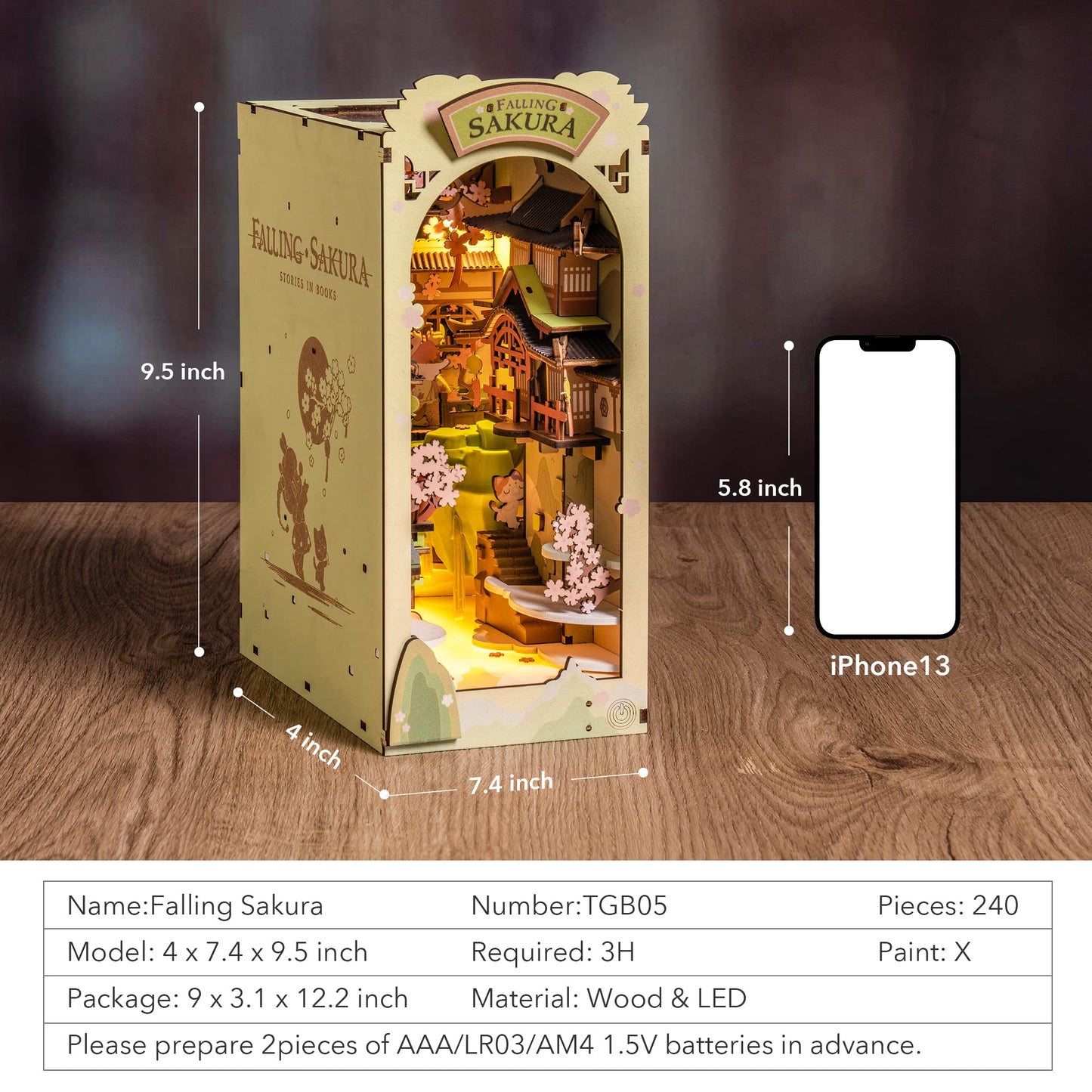 Rolife DIY Book Nook Kit Falling Sakura, DIY Miniature Booknook Kit Creative Decorative Bookend Bookshelf Insert 3D Puzzle for Adults, Halloween/Christmas Decorations/Gifts for Adults (Falling Sakura)