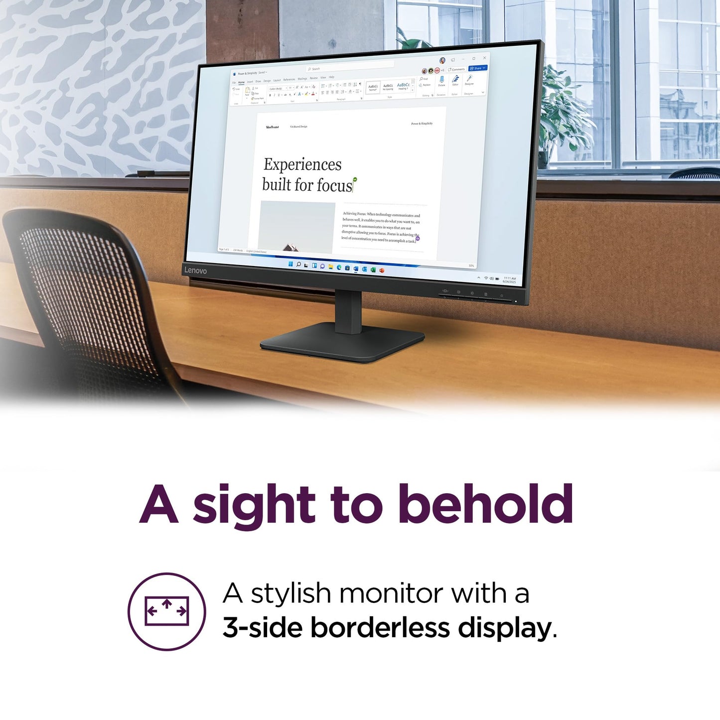 Lenovo L24-4e Office Monitor - 23.8" FHD IPS Display - 100Hz Refresh Rate - 4 ms MPRT - 99% sRGB - Raven Black - Tilt Stand