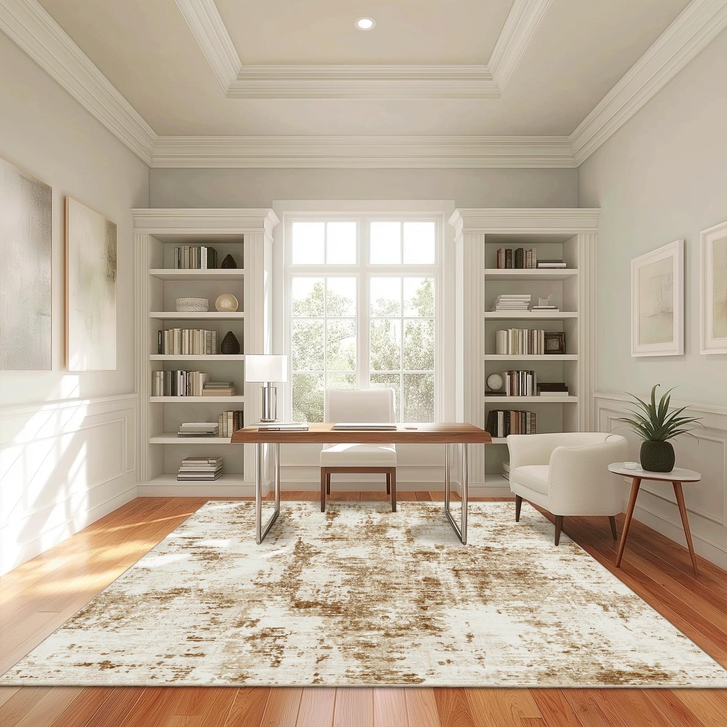 FMFUNCTEX 5x7 Washable Area Rug Brown Beige Abstract Modern Neutral Non Slip Low Pile Indoor Carpet Soft Thin Throw Rug for Entryway Entrance Living Room Bedroom Dining Office Nursery Kitchen Laundry