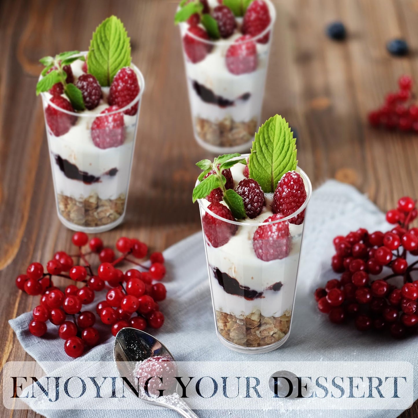 Uiifan 300 Pcs 3 oz Mini Dessert Cups Plastic Appetizer Cups Tall Round Clear Dessert Shooter Disposable Parfait Serving Cups Bowl for Tasting Party Puddings Ice Cream Wedding Birthday Party