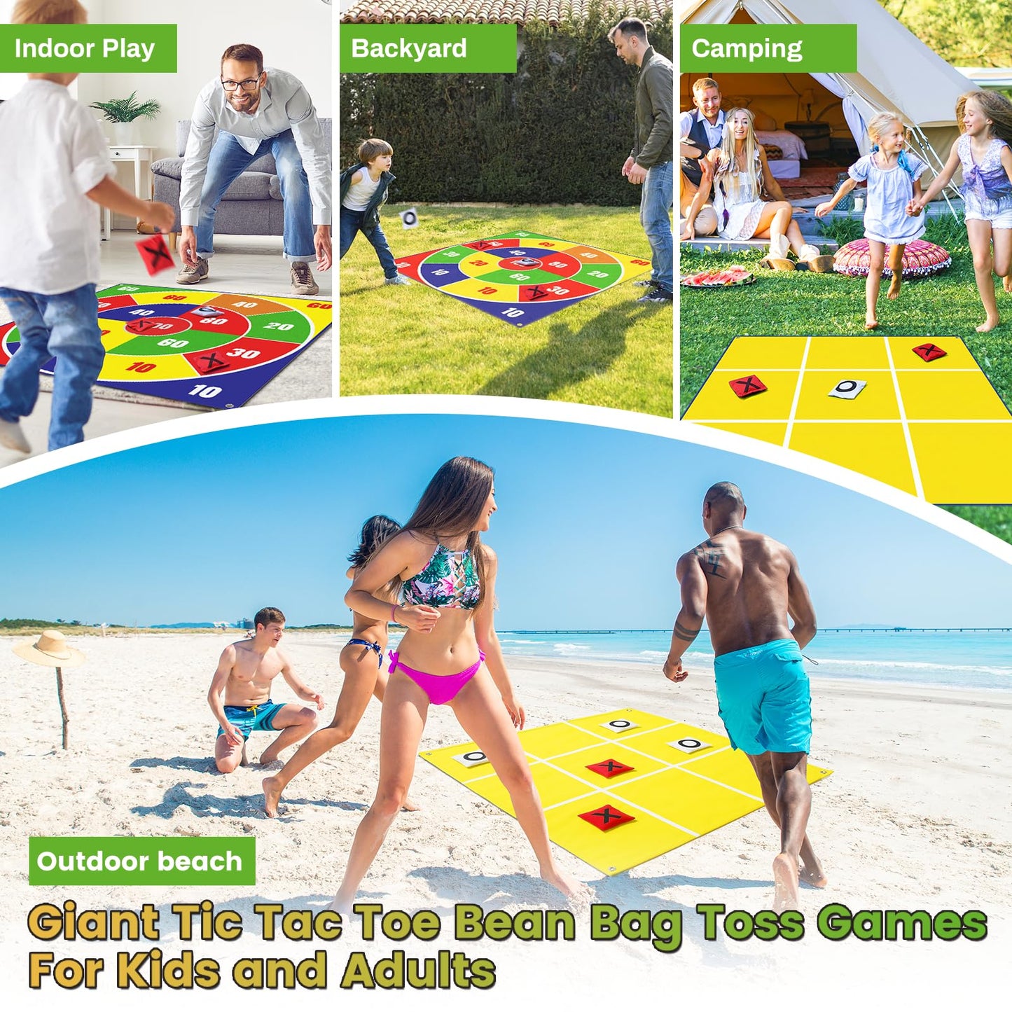 2-in-1 Giant Bean Bag Toss & Large Tic Tac Toe Outdoor Games for Kids Adults-4.5ft Giant Outside Lawn Yard Camping Field Day Games for Kid Family-Backyard Fun Carnival Beach Picnic Party Outdoor Game