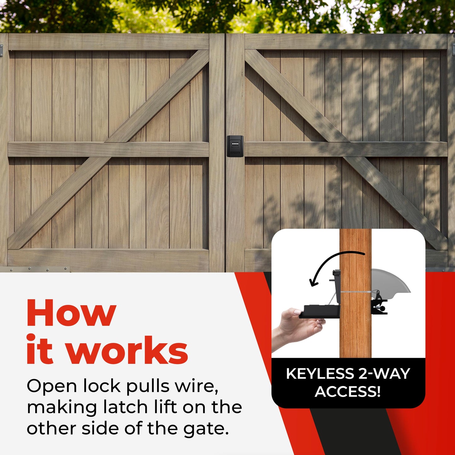 Gate Lock – Secure Keyless Fence Lock and Latch with 2-Way Access – Strong Durable System for Theft Prevention and Home Security, Easy Installation on Wood or Vinyl Gates/Fences (Regular – 1-Pack)