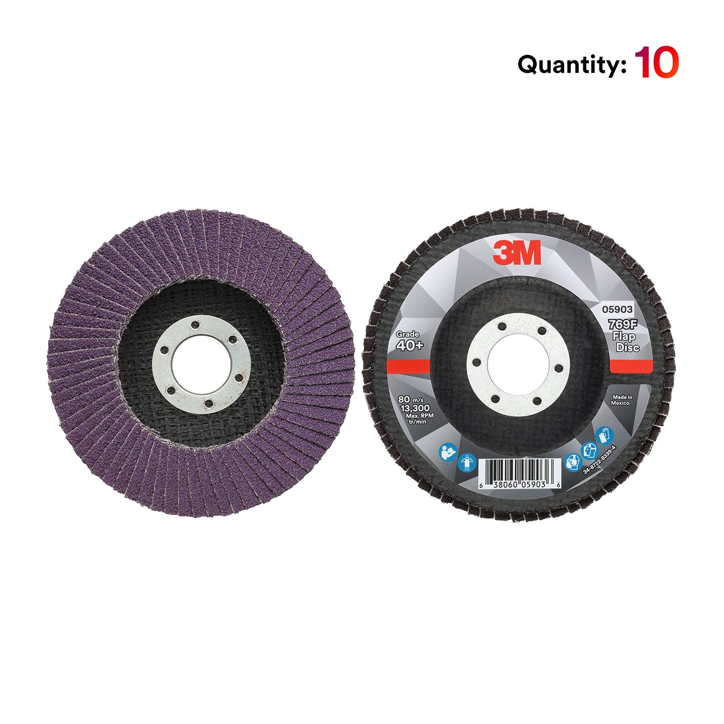 3M Flap Disc 769F, Type 27, 40+, 4-1/2 in x 7/8 in, High Performance Abrasive, Ceramic Precision-Shaped Grain Grinding and Finishing Disc, Carbon Steel, Stainless Steel