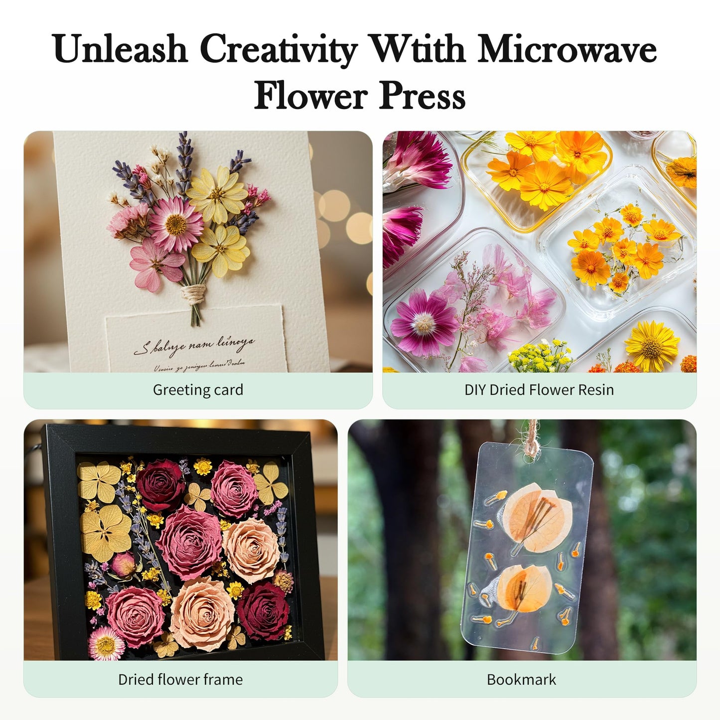 Aboofx Microwave Flower Press - Quick Drying Kit, 6.3 x 6.3 inch Press for Adults, DIY Crafts & Gifts