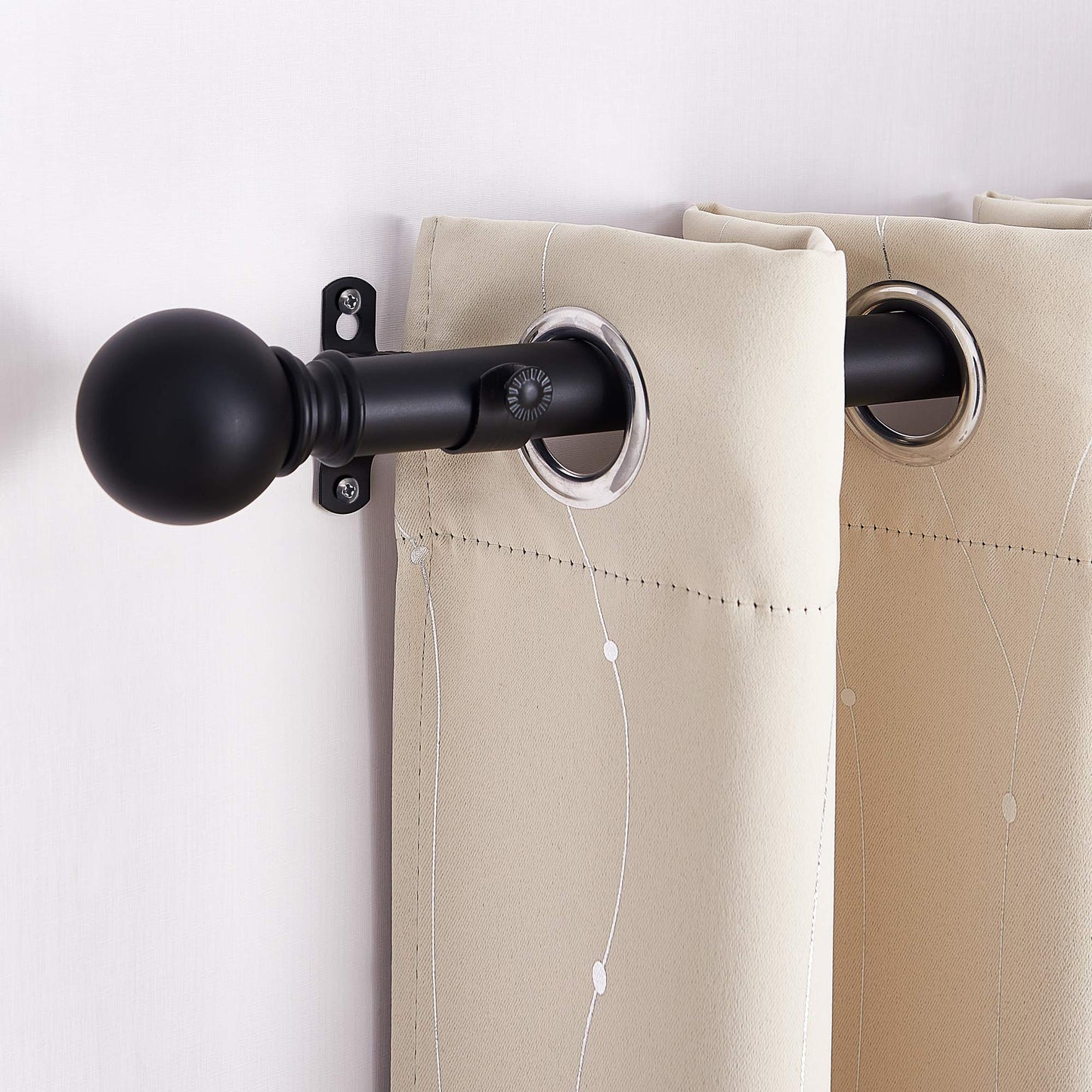 NICETOWN Black Curtain Rods for Window 48 to 86 inch, 1 1/8 Diameter with Ball Finials for Window Treatment, Adjustable Length from 48 to 86-Inch, Matte Black