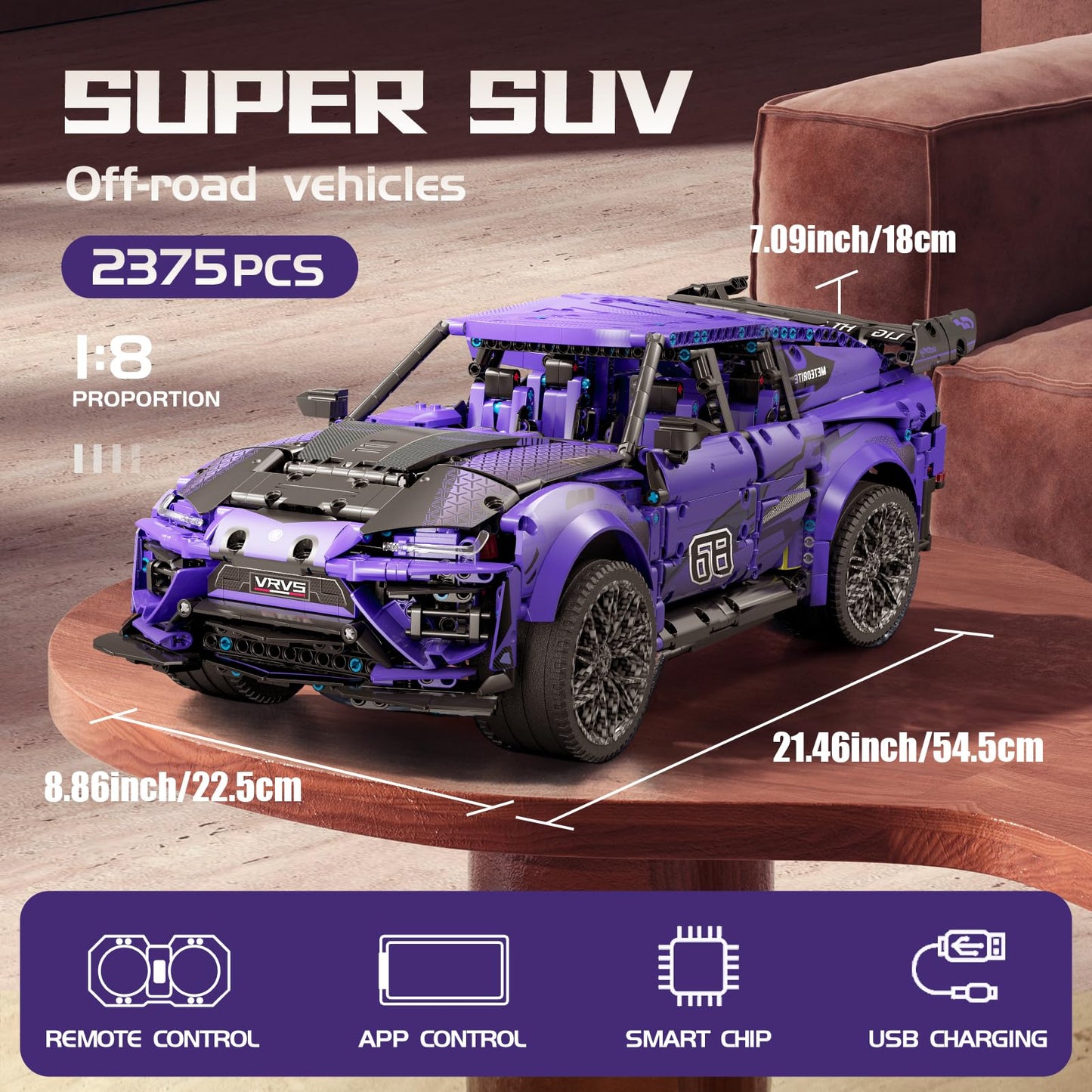 Remote Control Building Car, Compatible with Technic Car, 1:8 21inch Large Size Dynamic Model Car SUV Construction with Motors Rechargeable Battery, Building Toy for Adults Teens Aged 12+ (2375 PCS)